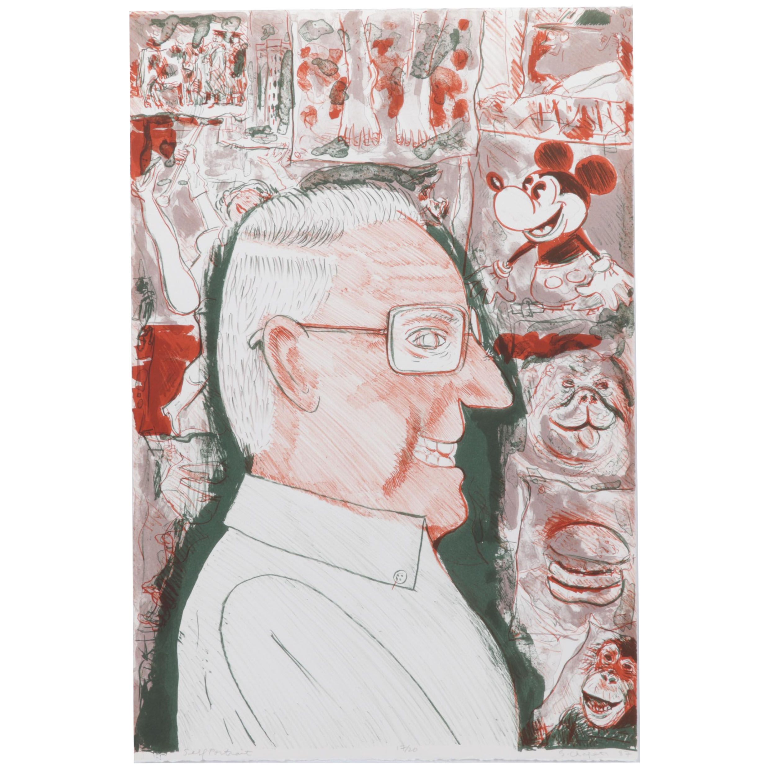 Sidney Chafetz Color Lithograph "Self Portrait," 1987