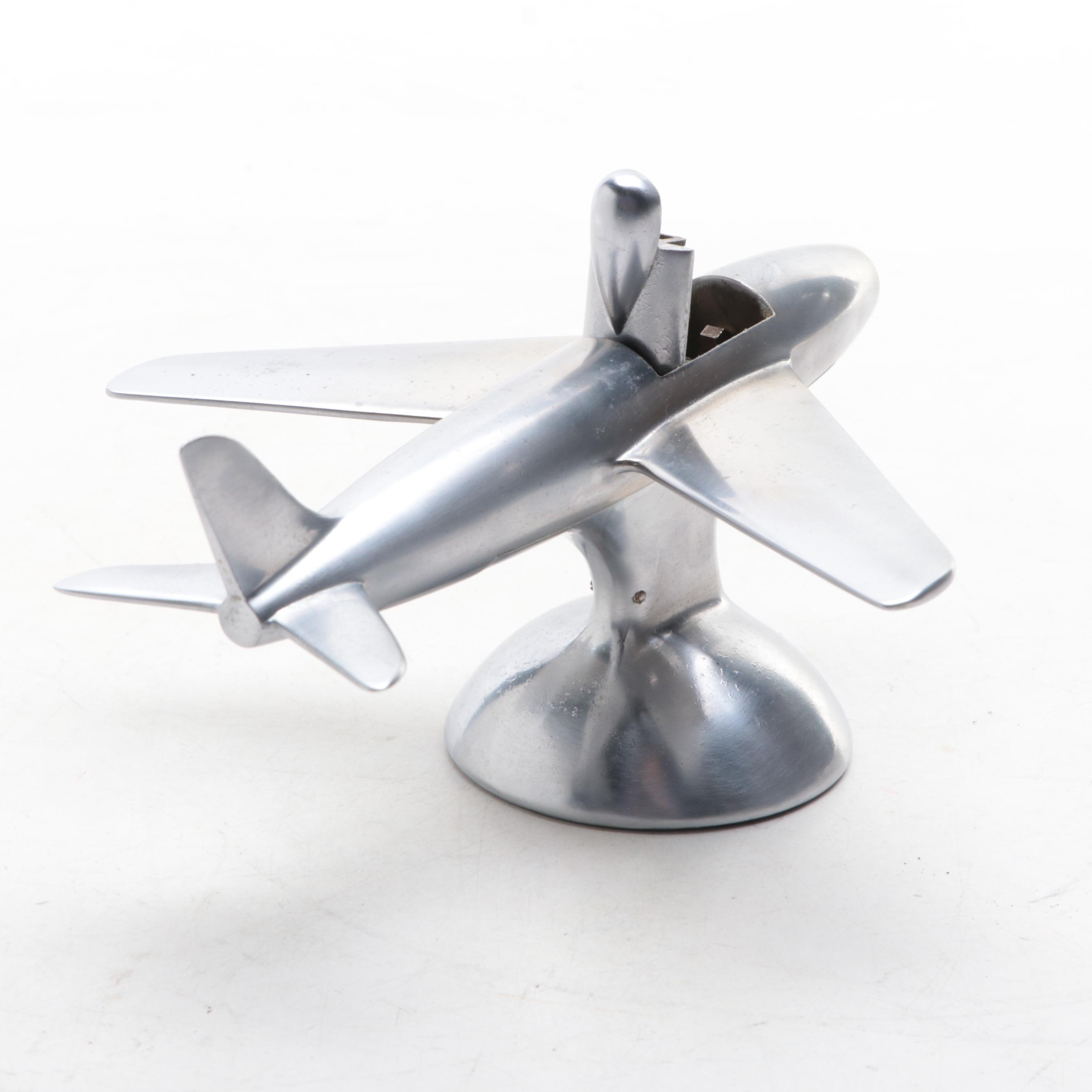 Dunhill Chrome Airplane Table Lighter with Other Novelty Lighter and Cigar Case