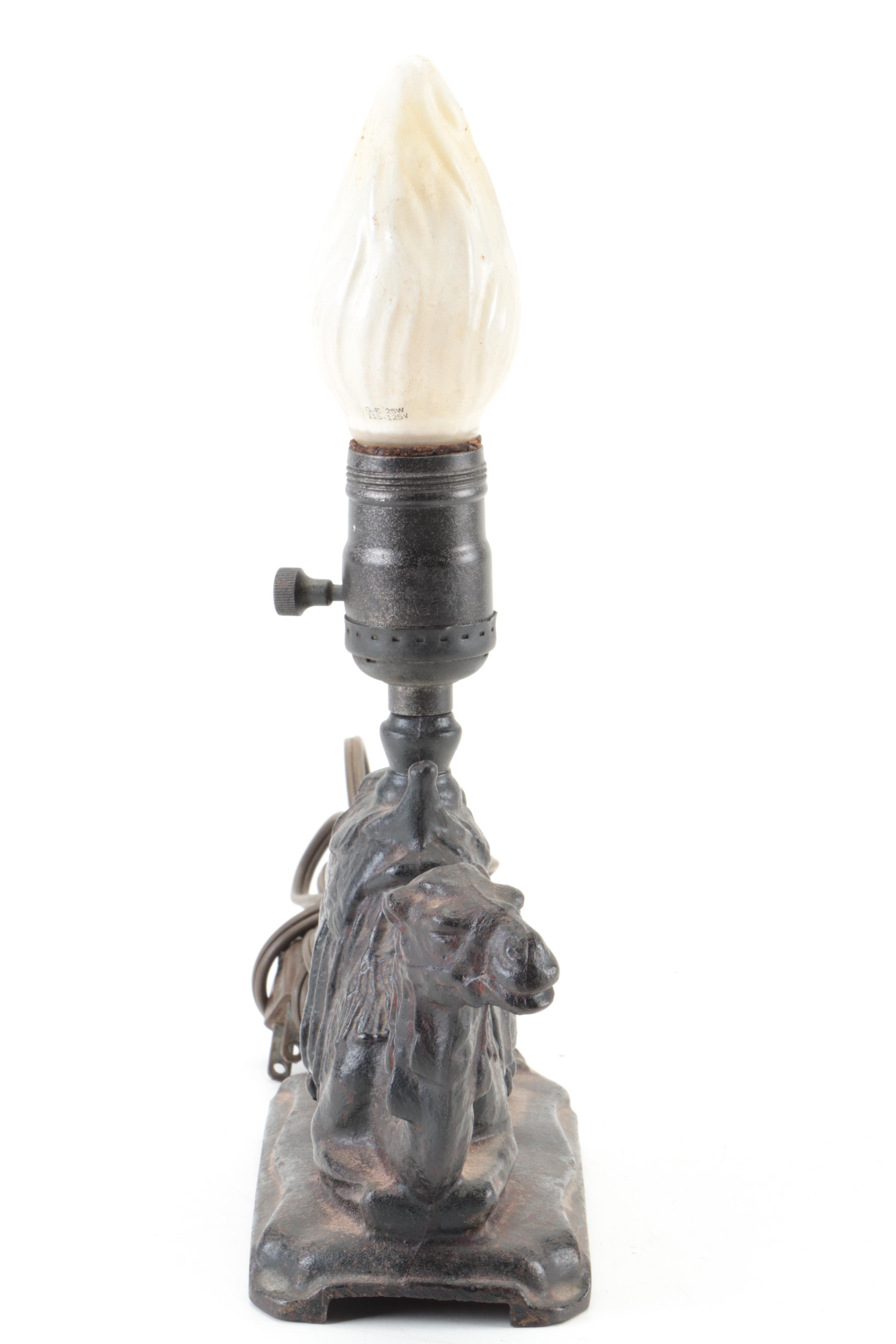 French Orientalist Style Cast Iron Camel Accent Lamp, Late 19th/Early 20th C
