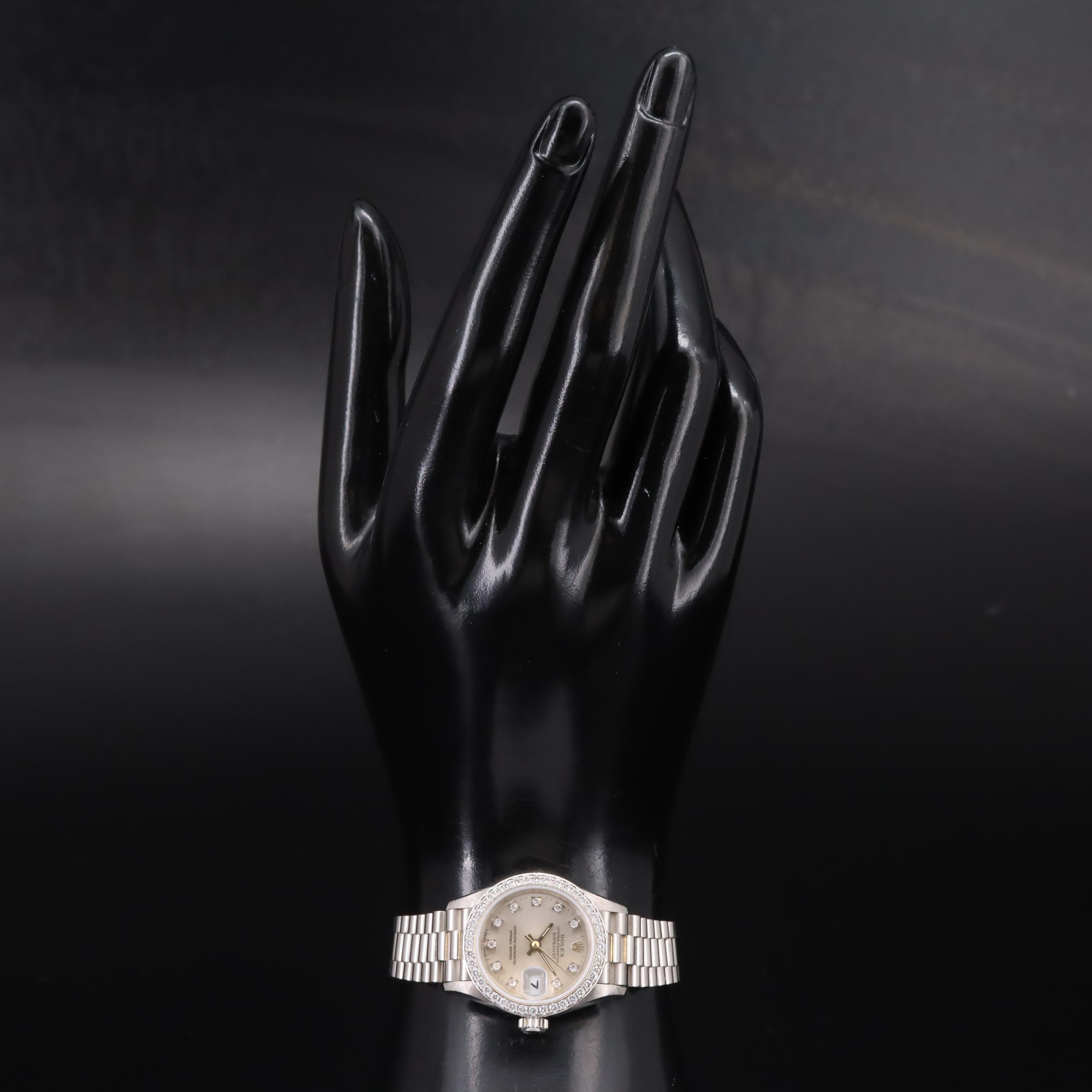 1995 Rolex Platinum Factory Diamond Dial and Custom Bezel Datejust Watch