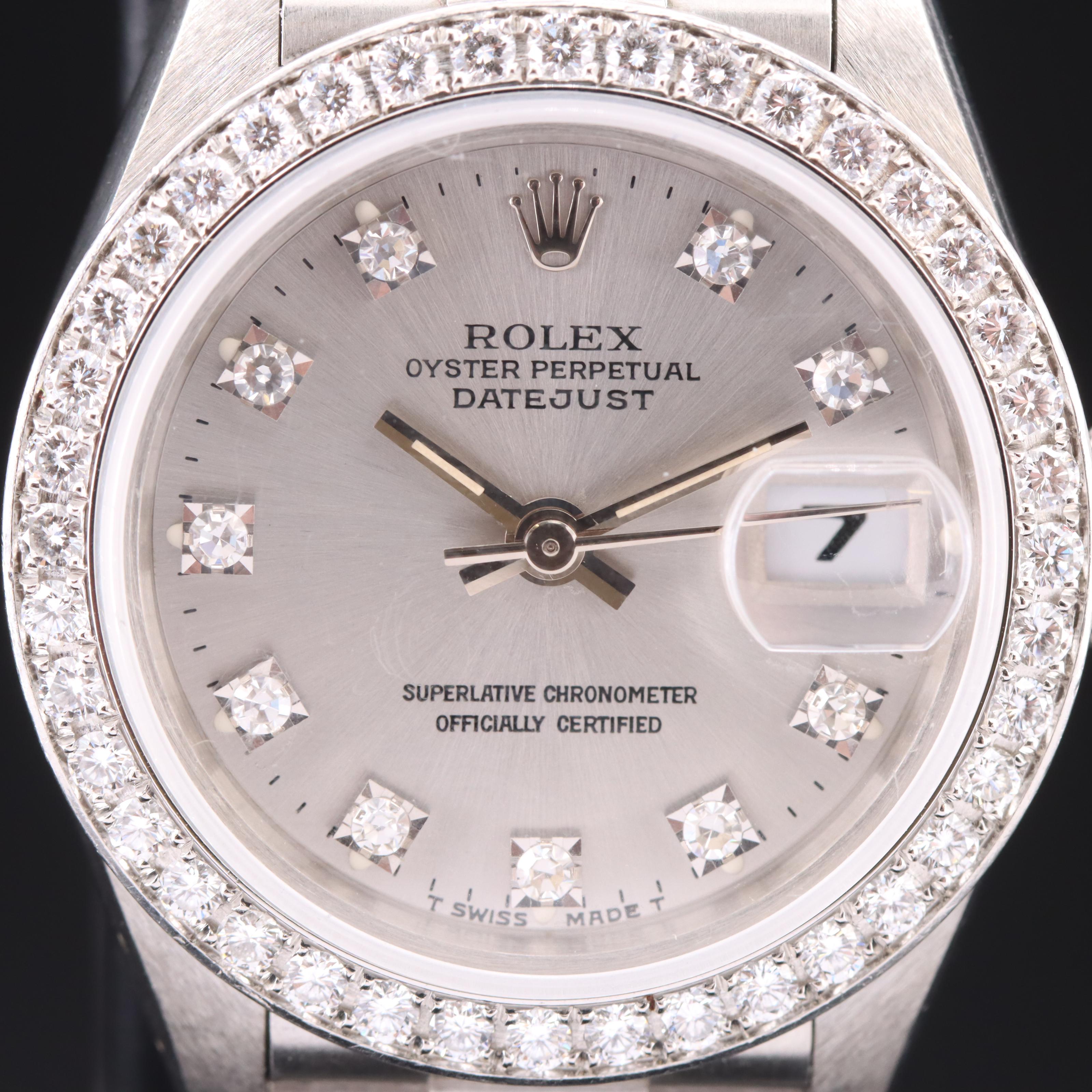 1995 Rolex Platinum Factory Diamond Dial and Custom Bezel Datejust Watch