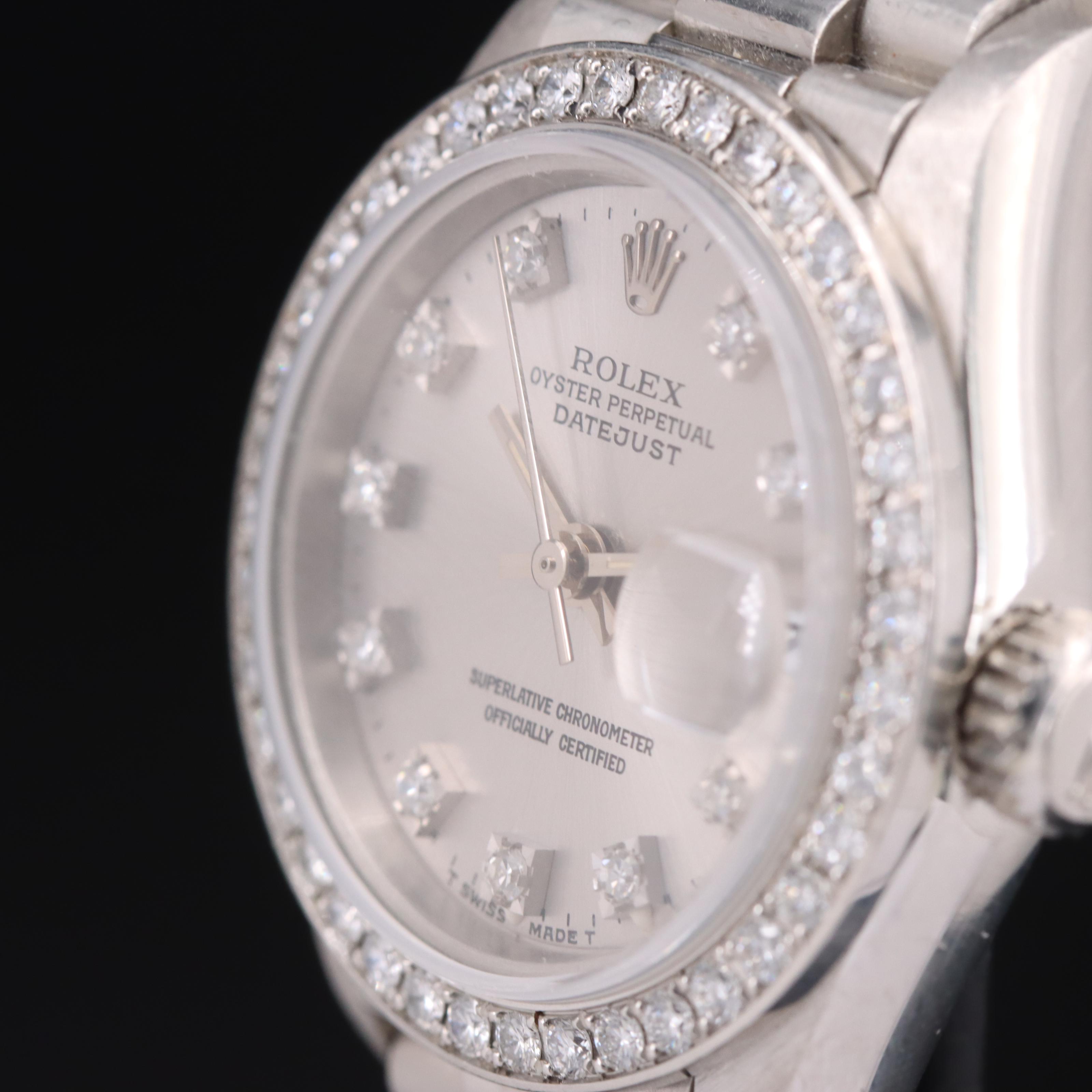 1995 Rolex Platinum Factory Diamond Dial and Custom Bezel Datejust Watch