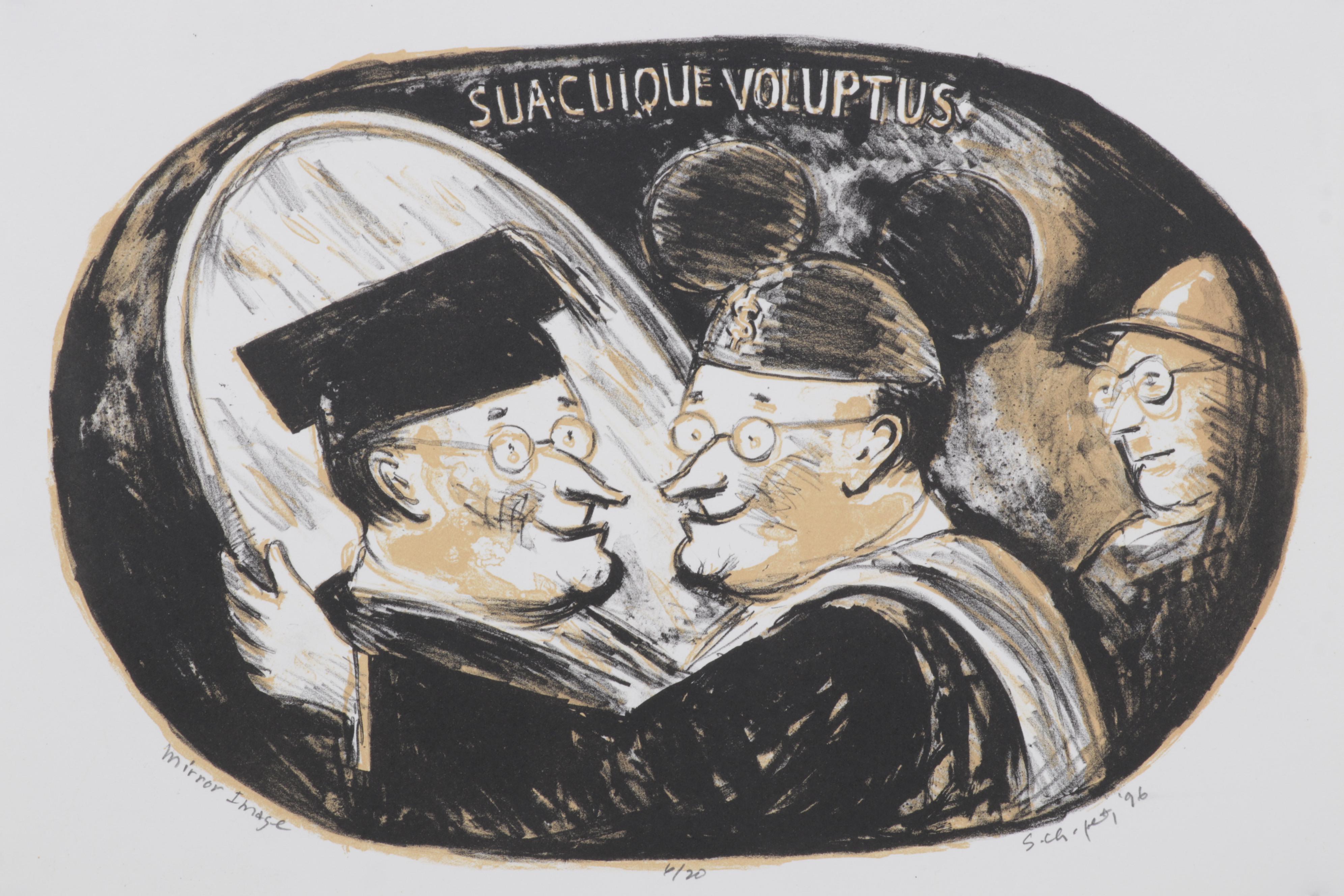 Sidney Chafetz Color Lithograph "Mirror Image," 1996