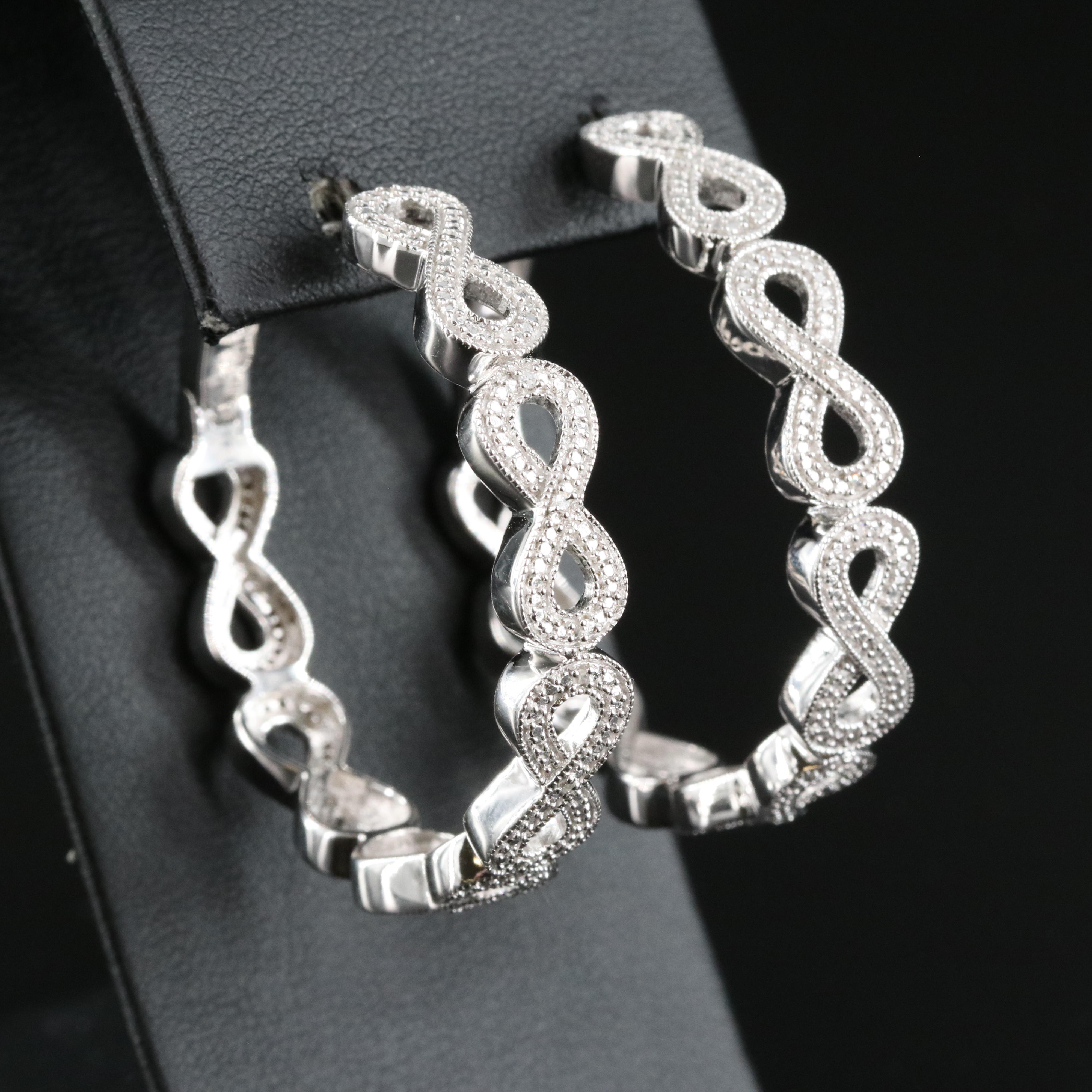 Sterling Diamond Infinity Hoop Earrings