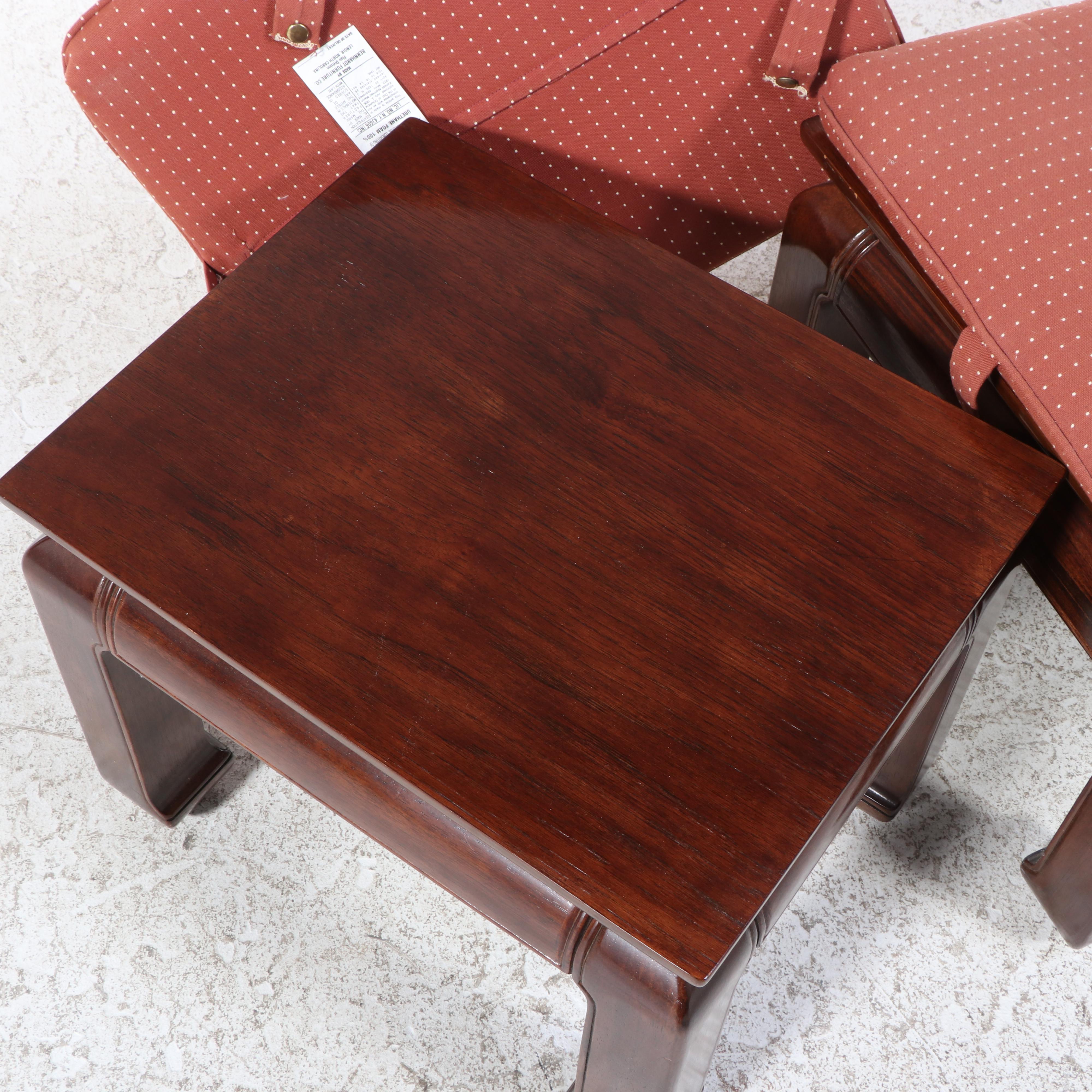 Bernhardt Hardwood and Glass Top Chinoiserie Console Table and Two Stools