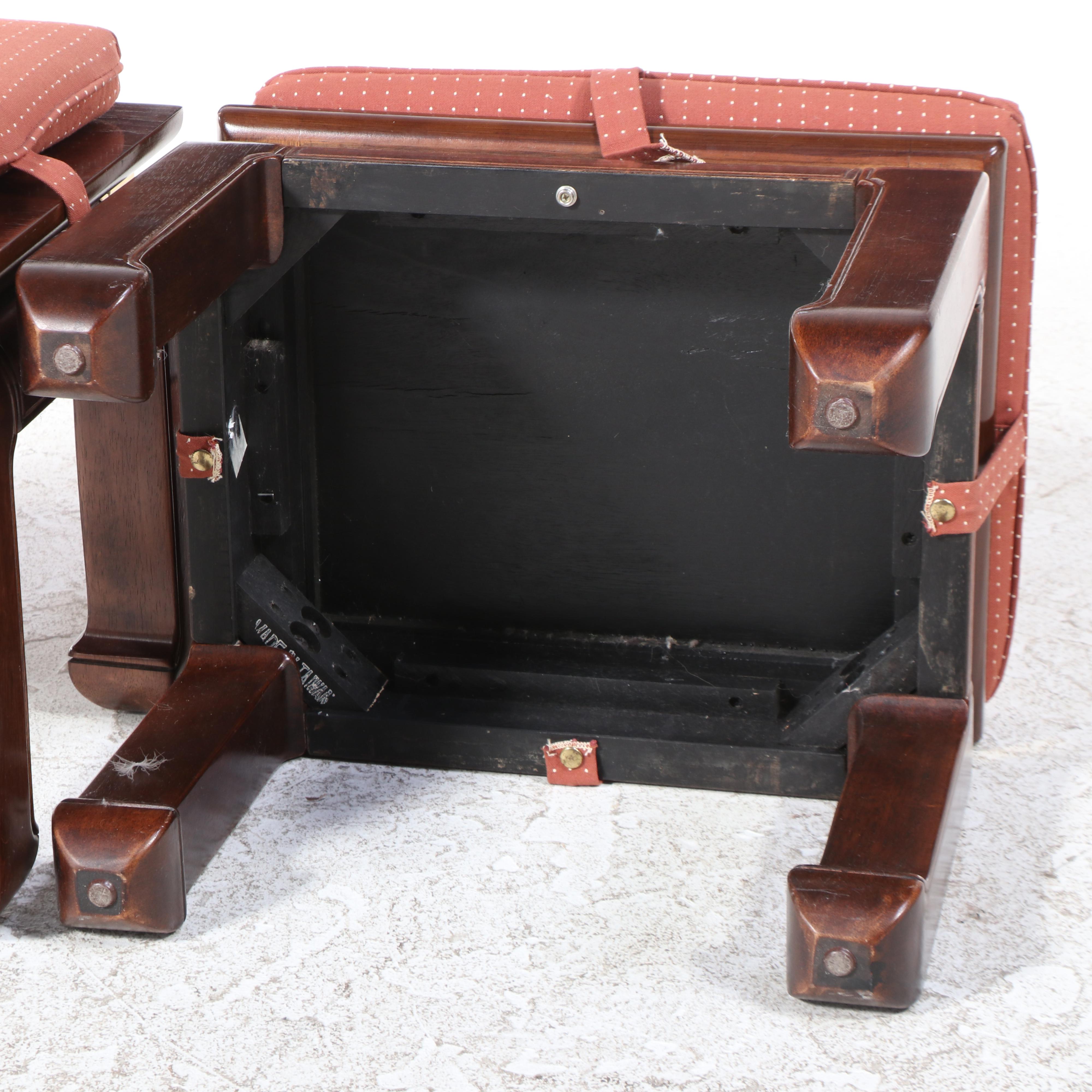 Bernhardt Hardwood and Glass Top Chinoiserie Console Table and Two Stools