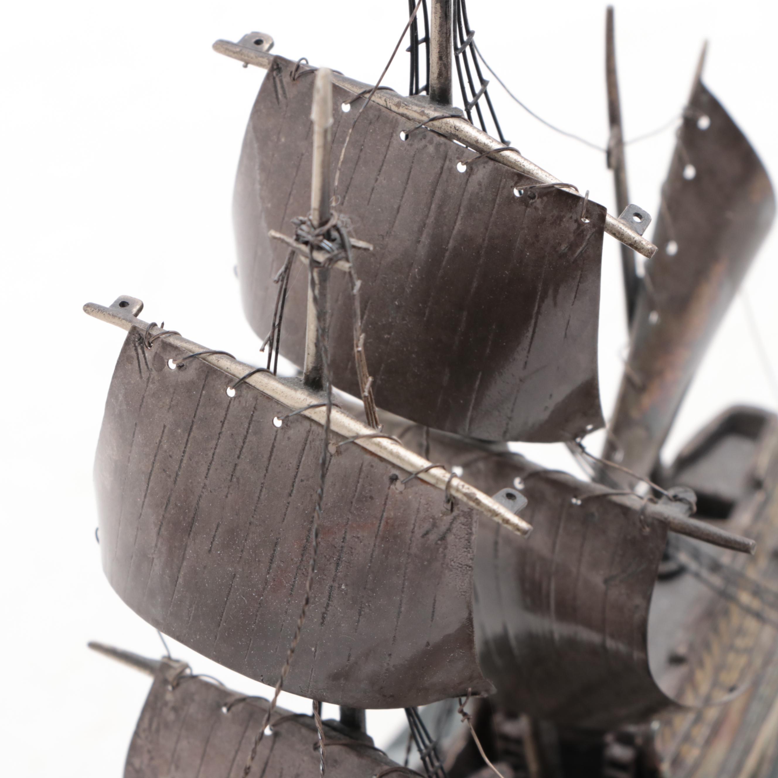 Sterling Silver Ship on Serpentine and Calcite Base