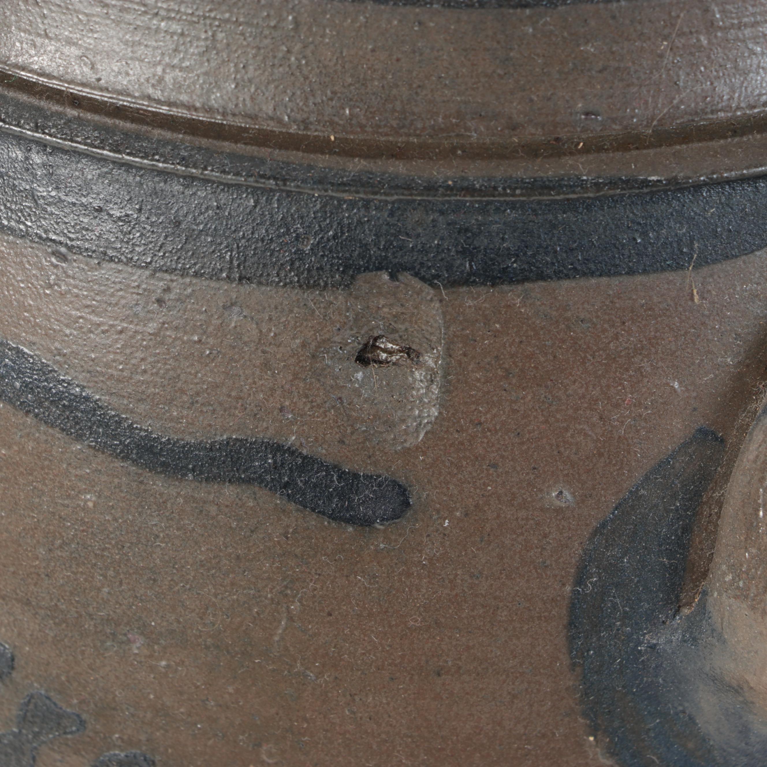 Hamilton & Jones Stoneware Crock with Cobalt Freehand and Stenciled Designs