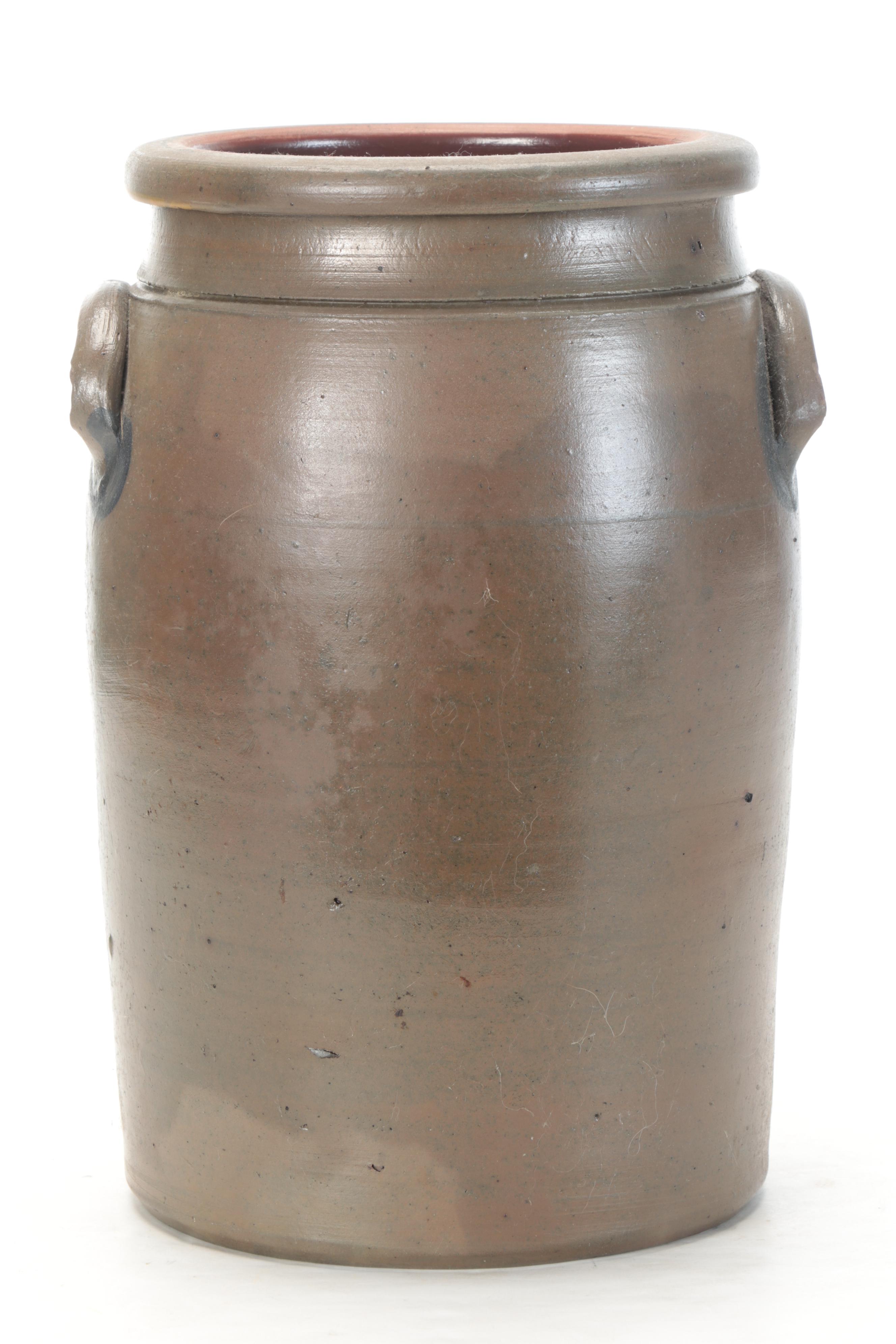 Hamilton & Jones Stoneware Crock with Cobalt Freehand and Stenciled Designs