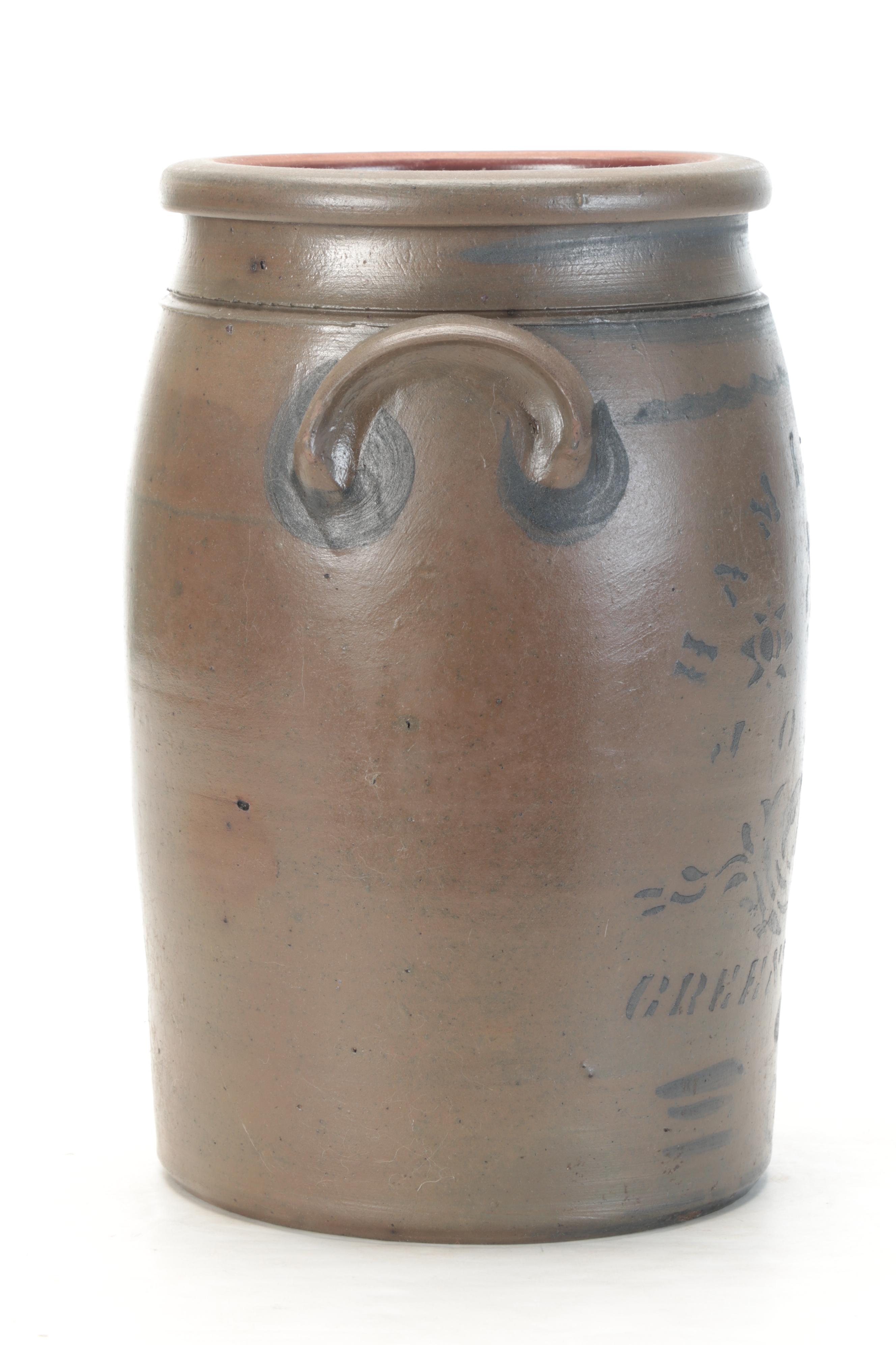 Hamilton & Jones Stoneware Crock with Cobalt Freehand and Stenciled Designs