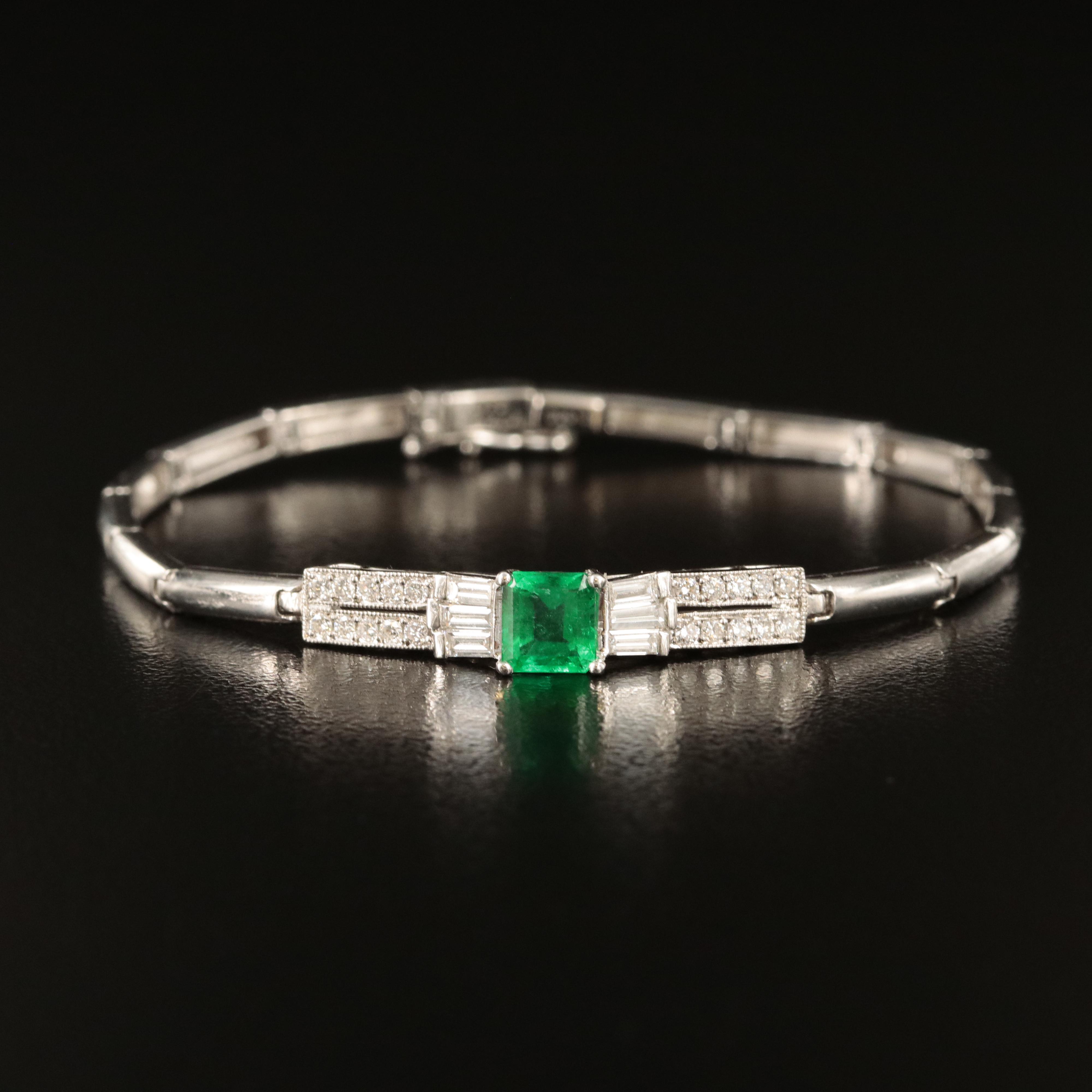 Platinum Emerald and Diamond Bracelet