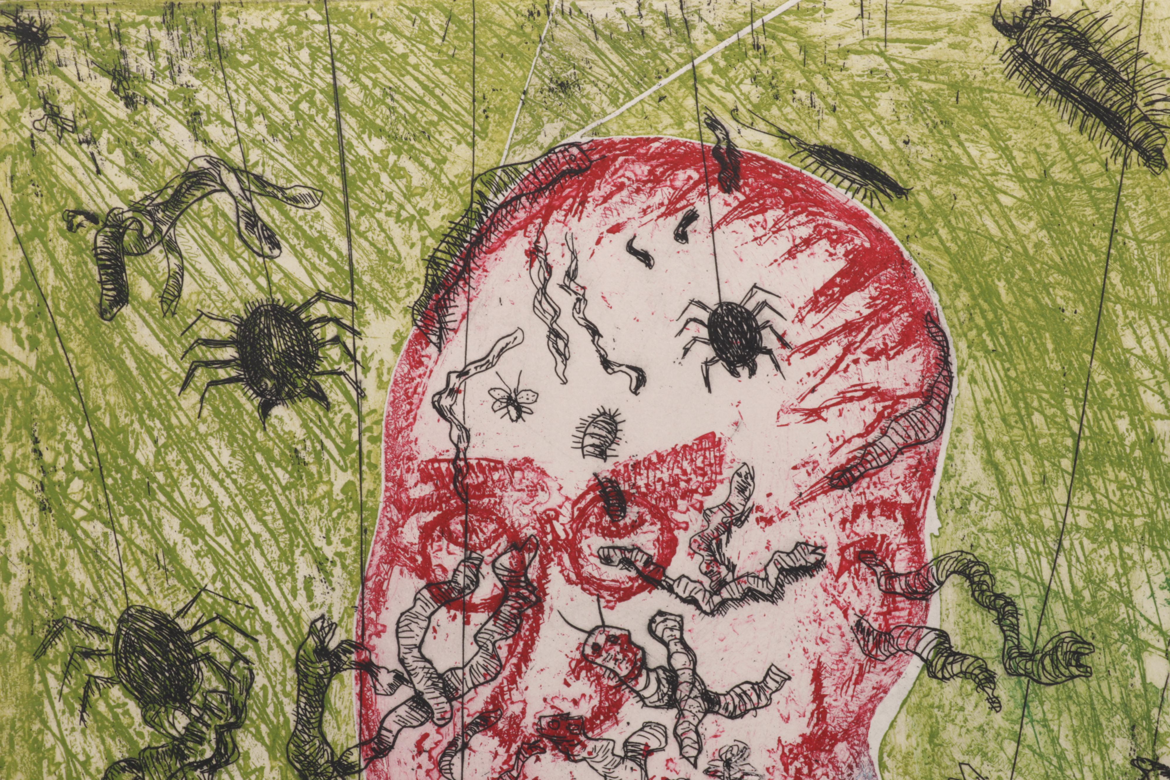 Sidney Chafetz Color Etching "Psychotic Portrait," Circa 1973