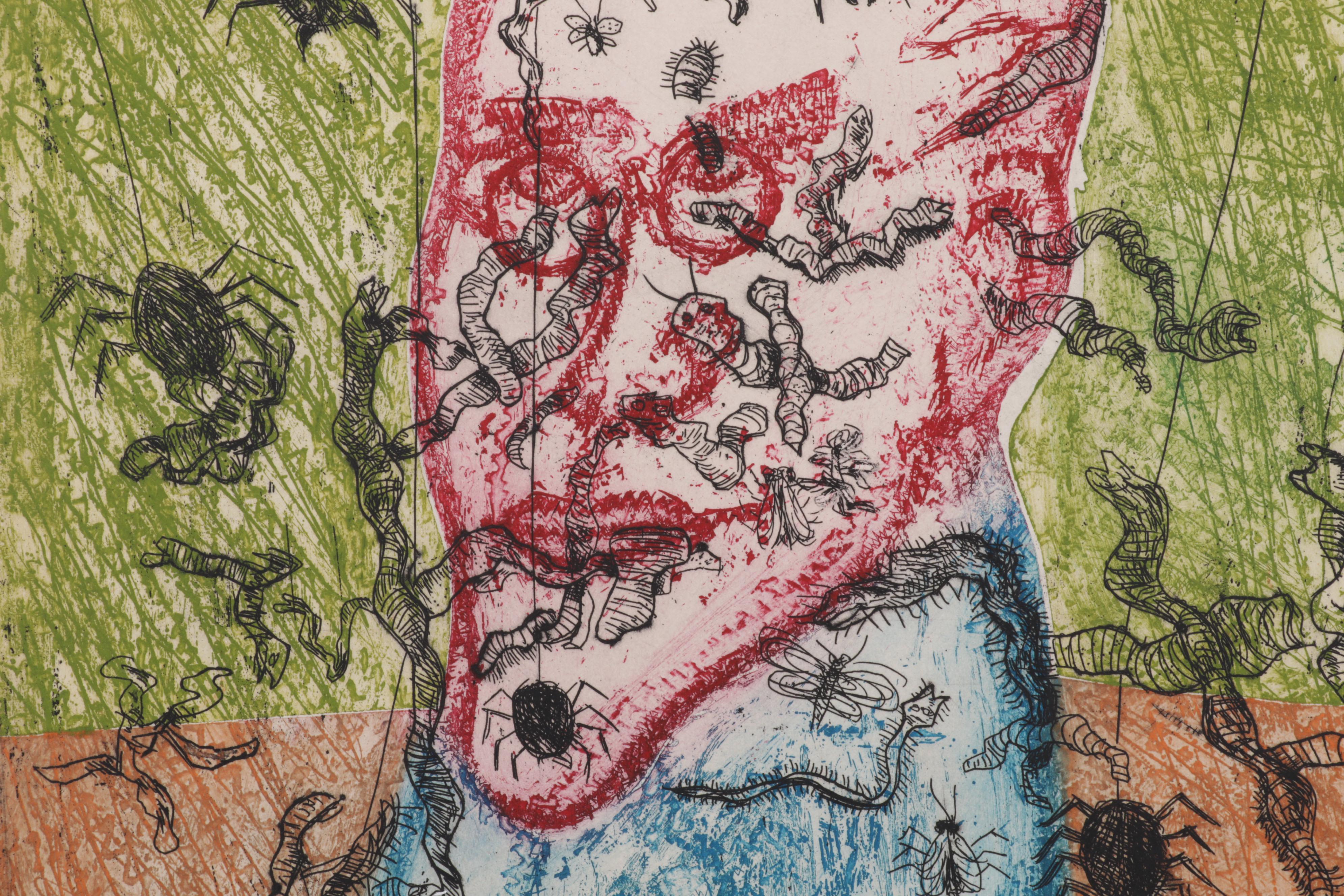 Sidney Chafetz Color Etching "Psychotic Portrait," Circa 1973