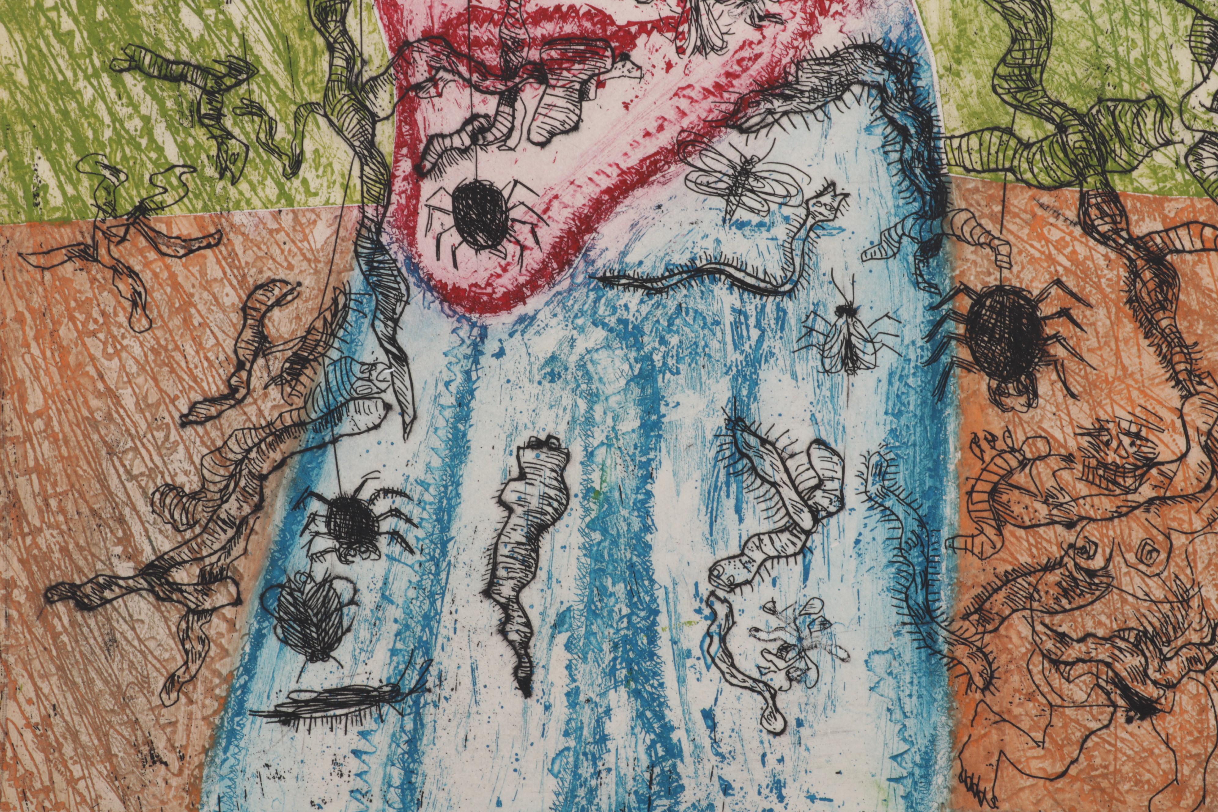 Sidney Chafetz Color Etching "Psychotic Portrait," Circa 1973