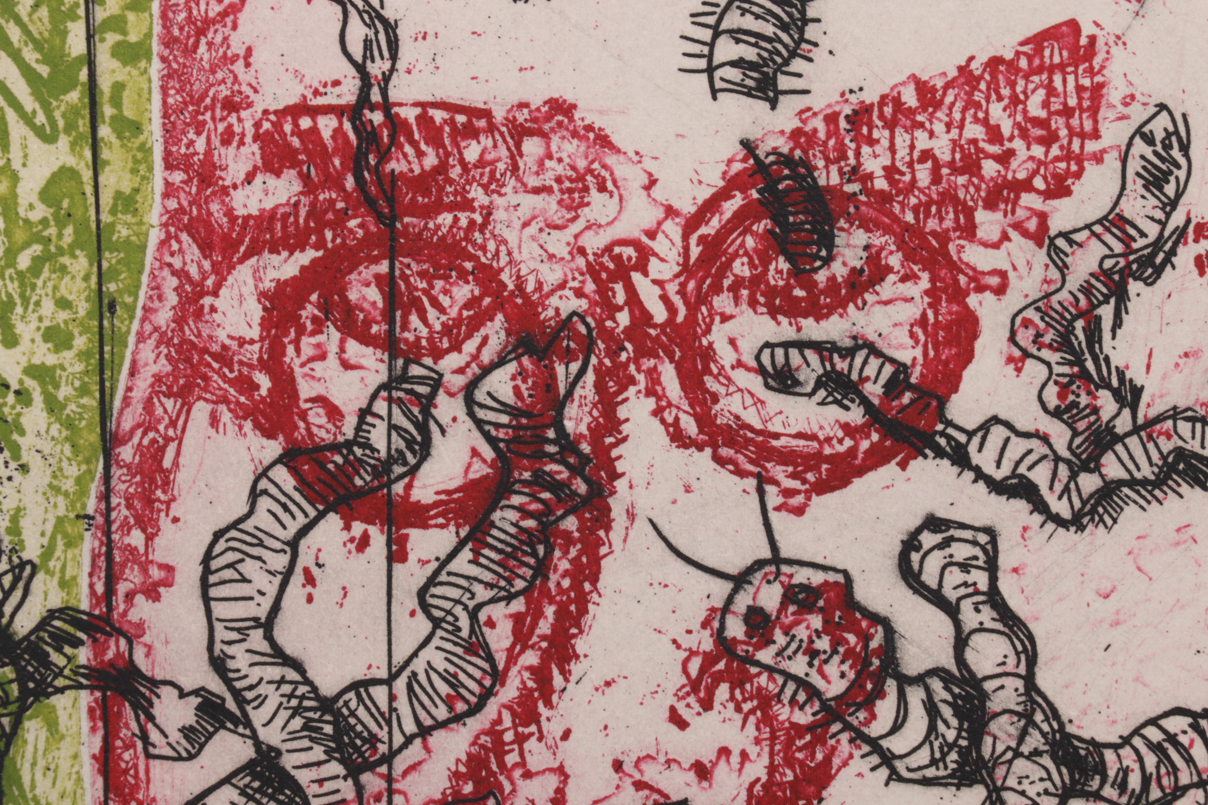 Sidney Chafetz Color Etching "Psychotic Portrait," Circa 1973