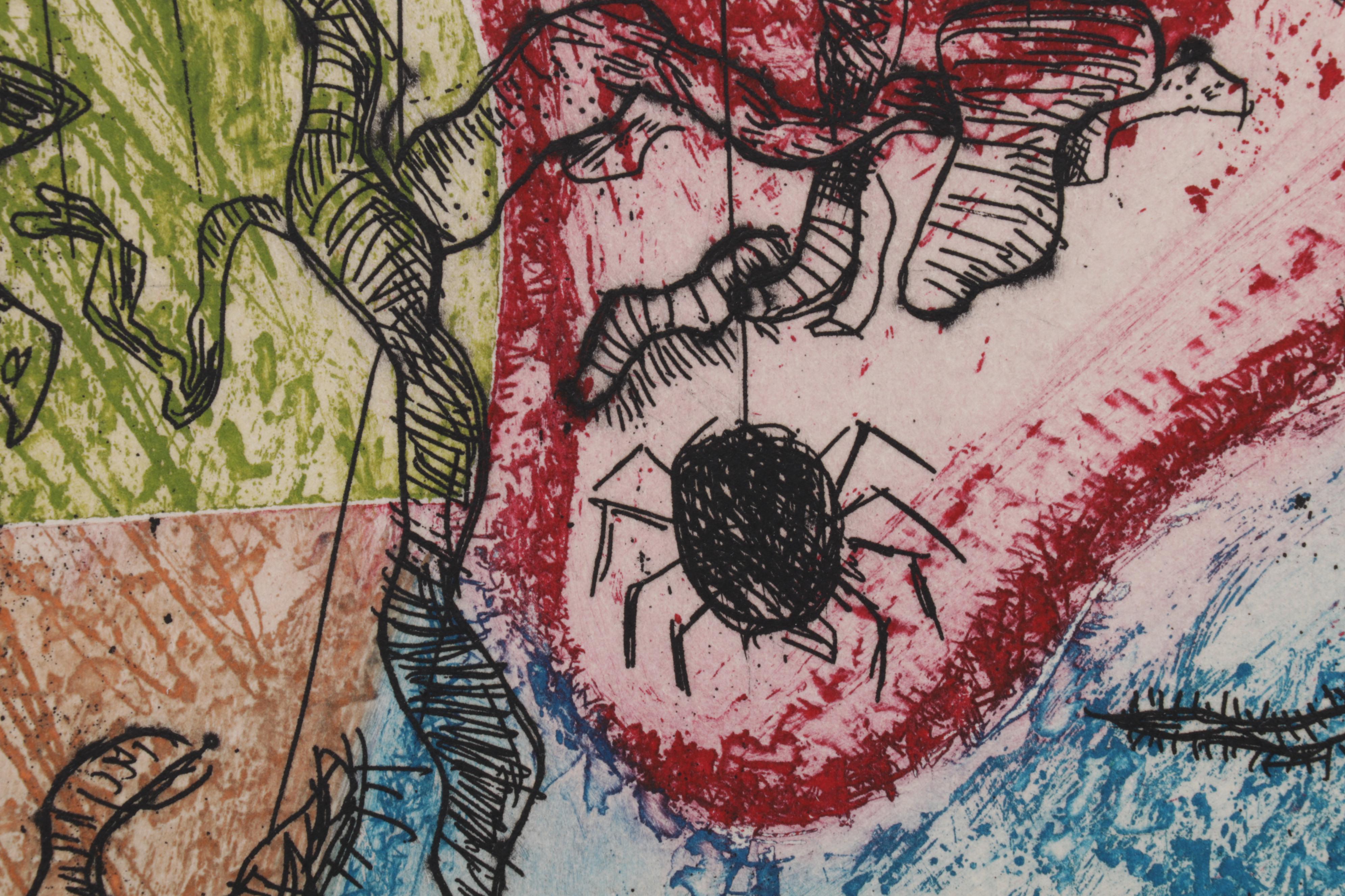 Sidney Chafetz Color Etching "Psychotic Portrait," Circa 1973