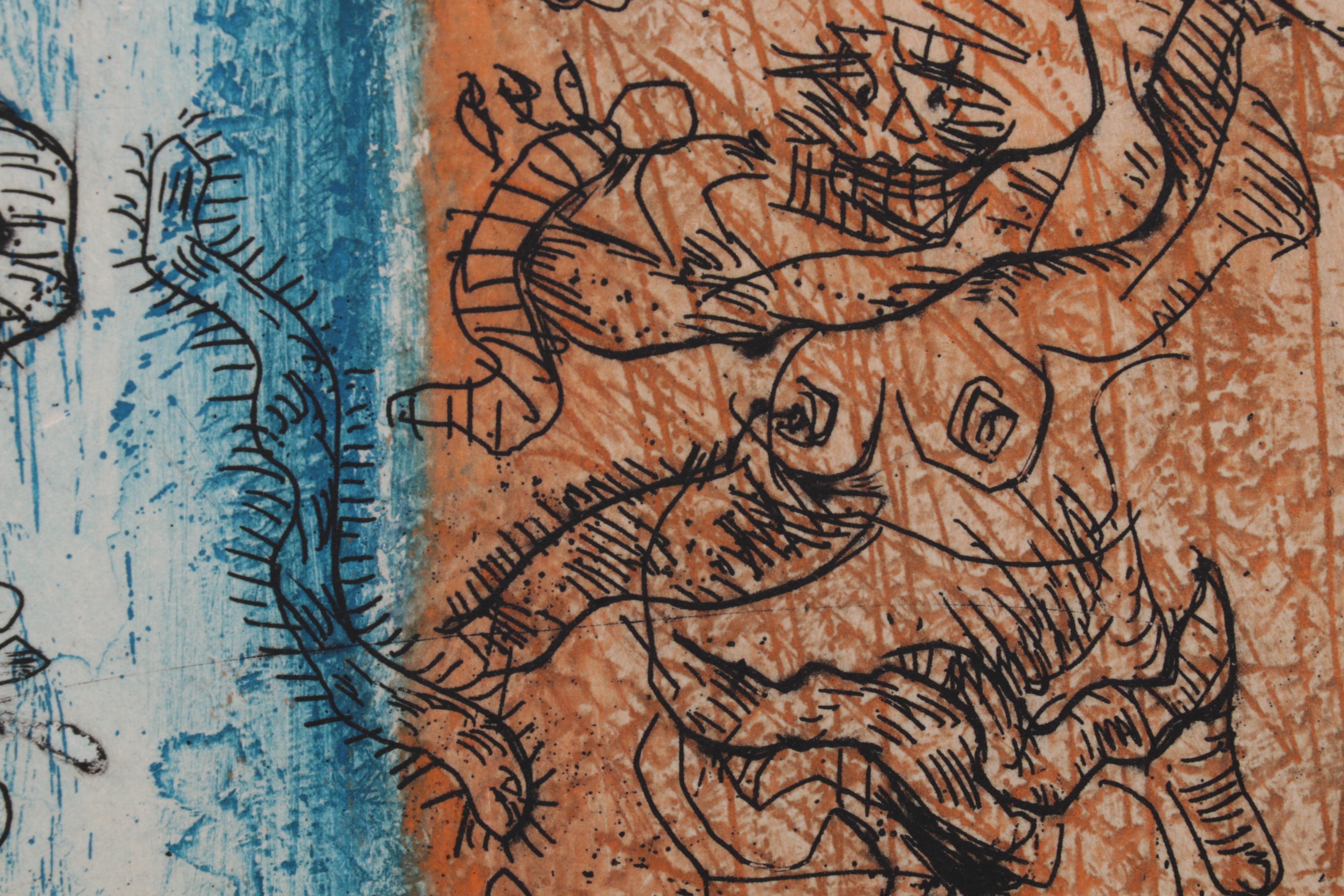 Sidney Chafetz Color Etching "Psychotic Portrait," Circa 1973