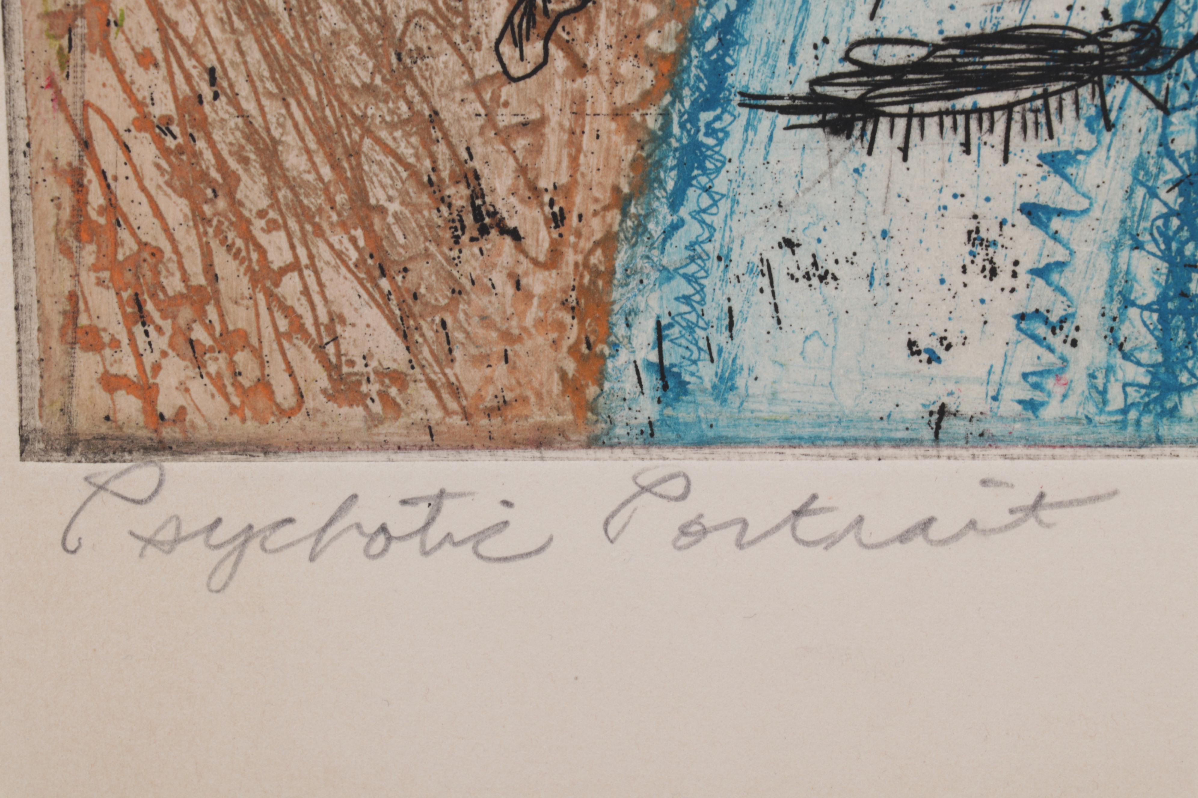 Sidney Chafetz Color Etching "Psychotic Portrait," Circa 1973