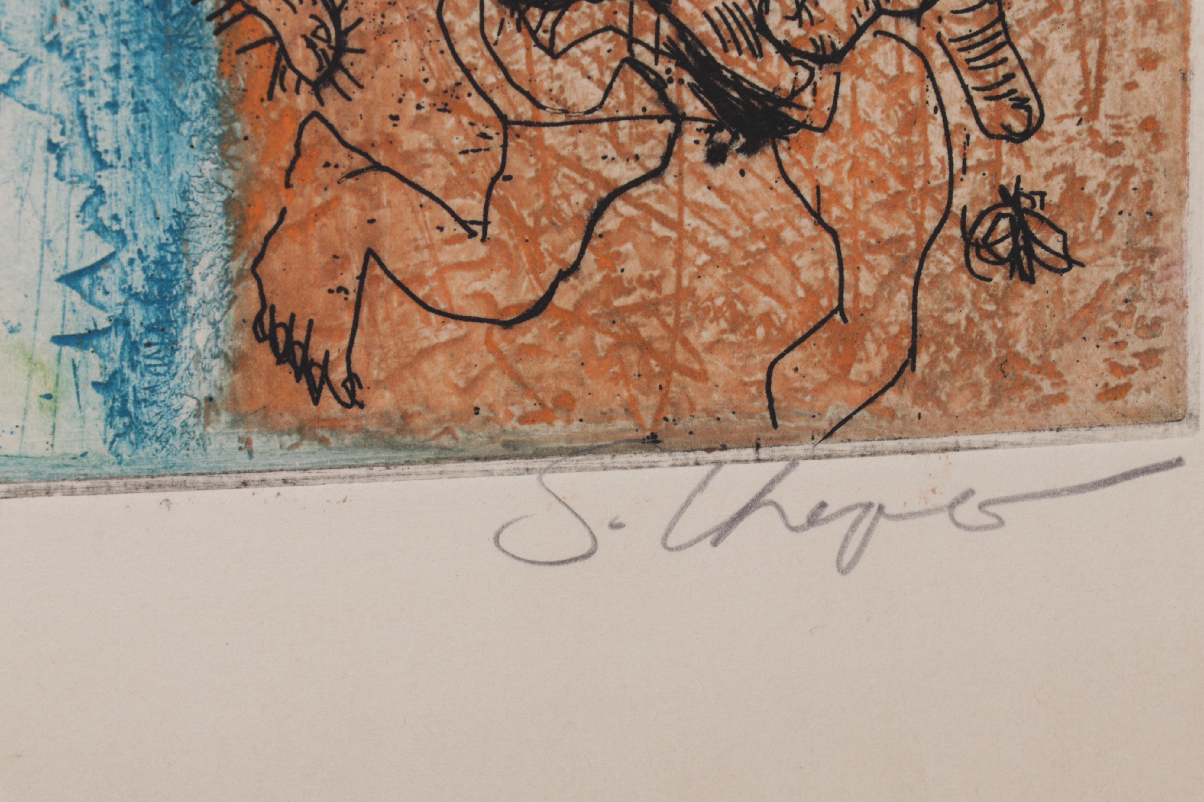 Sidney Chafetz Color Etching "Psychotic Portrait," Circa 1973