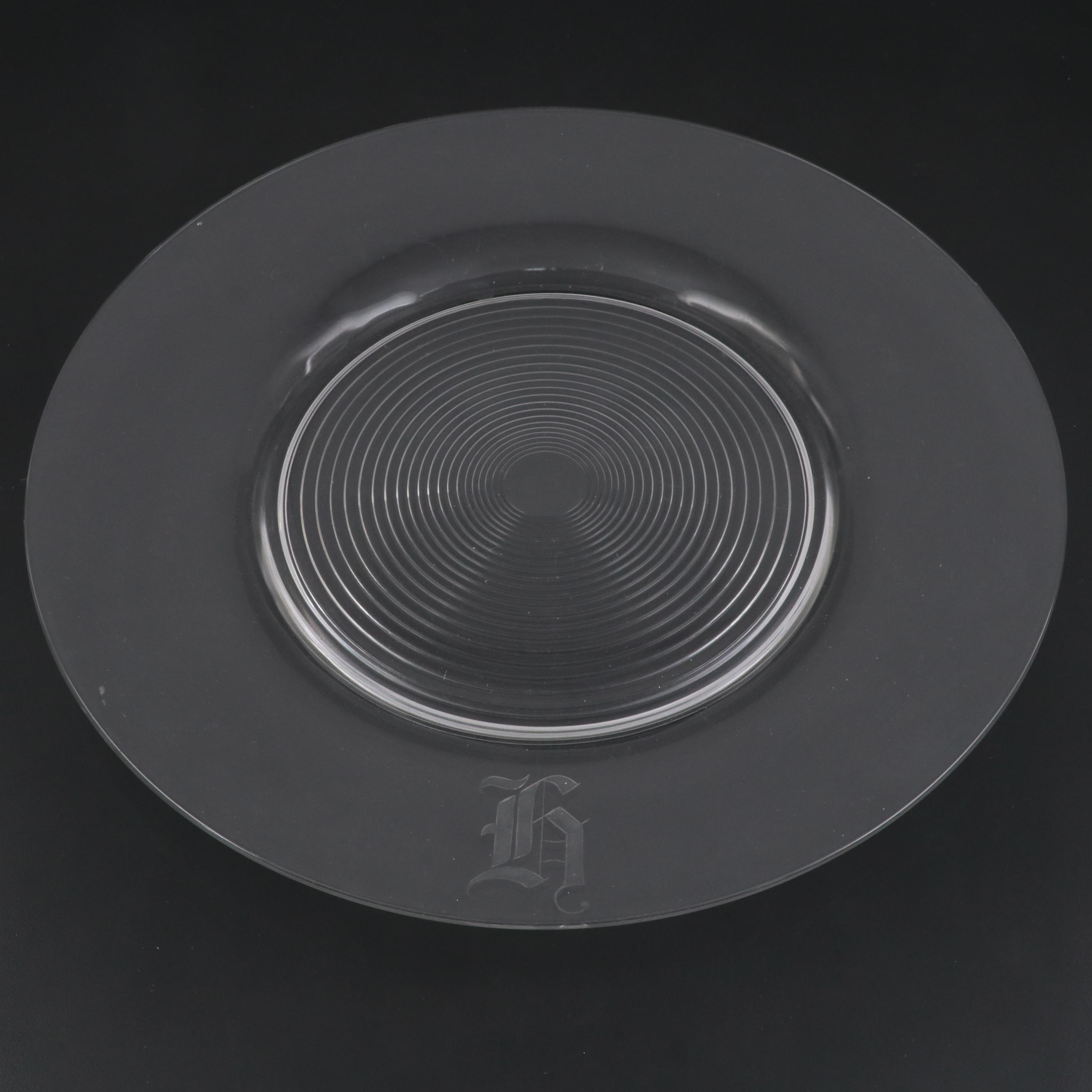 Cambridge Glass "Tally Ho" Platter with Glass Plates and Decanter