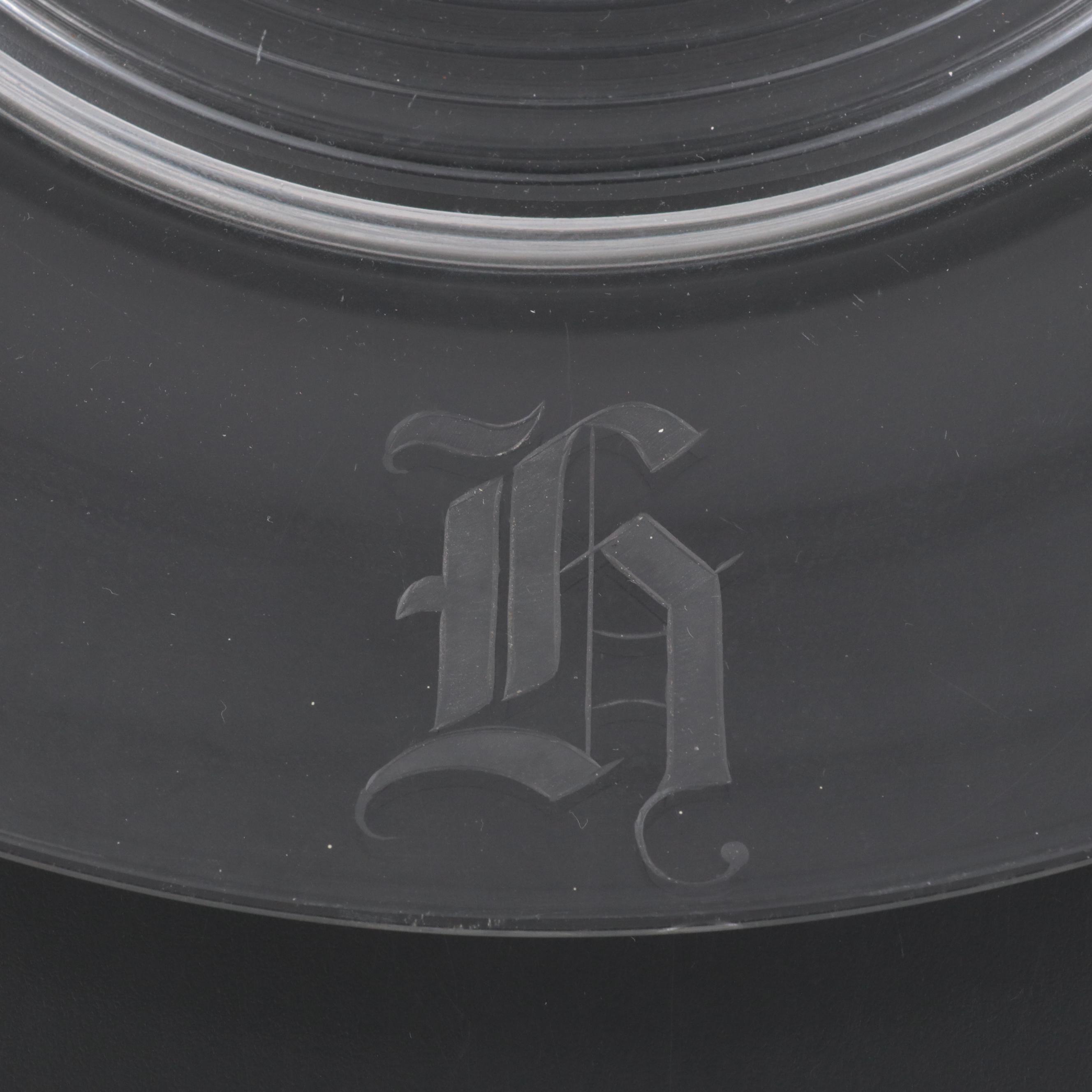 Cambridge Glass "Tally Ho" Platter with Glass Plates and Decanter