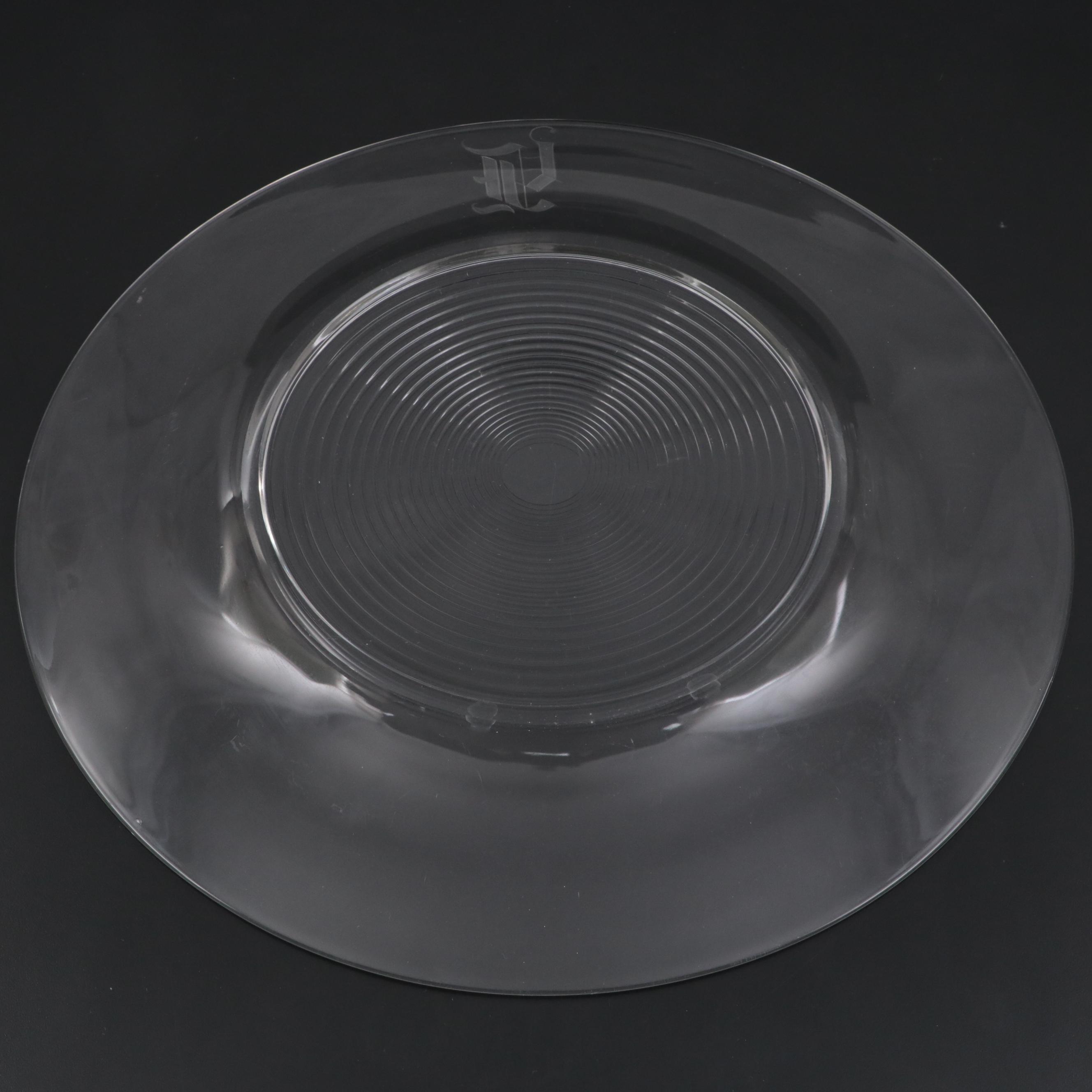 Cambridge Glass "Tally Ho" Platter with Glass Plates and Decanter