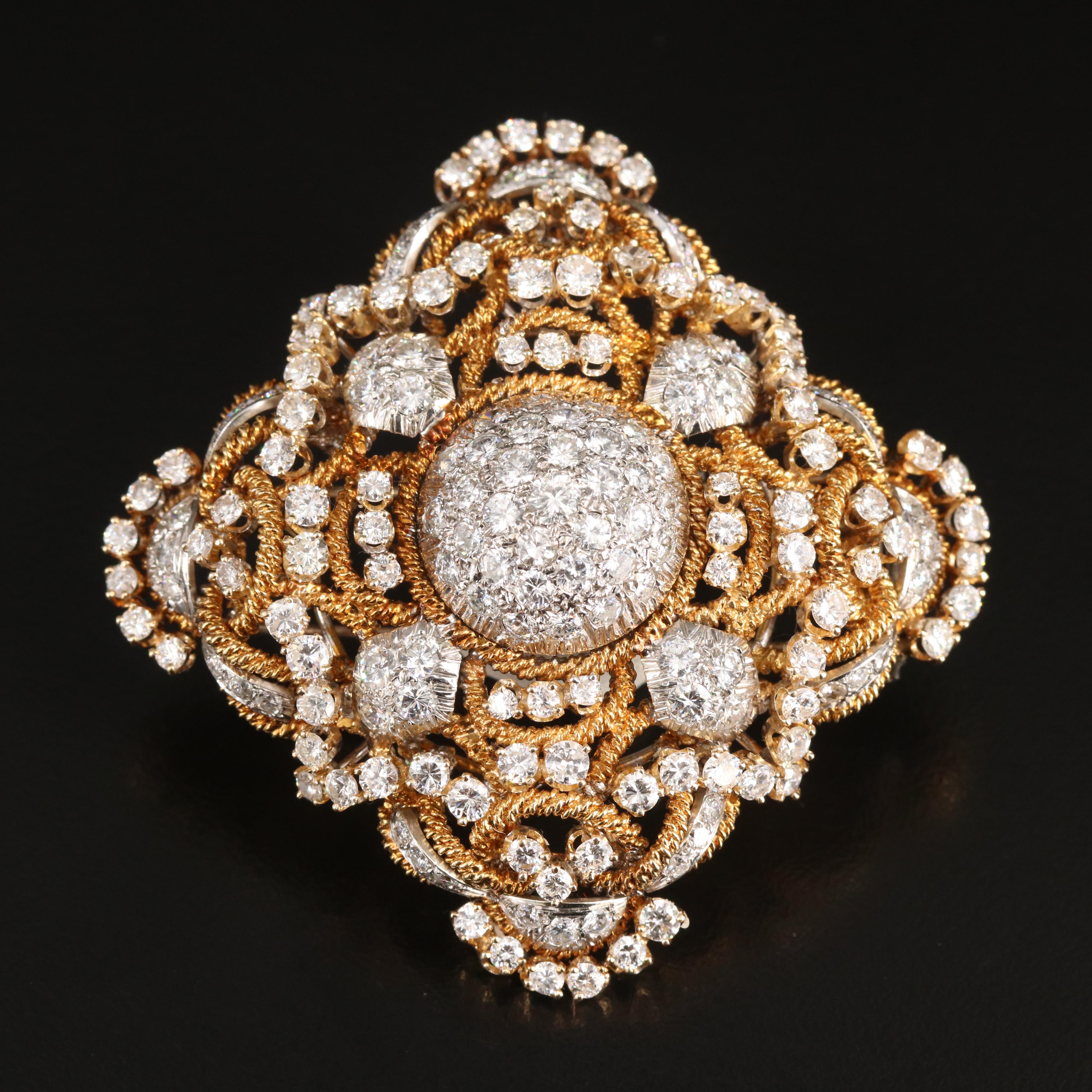 14K 10.00 CTW Diamond Double Clip Brooch