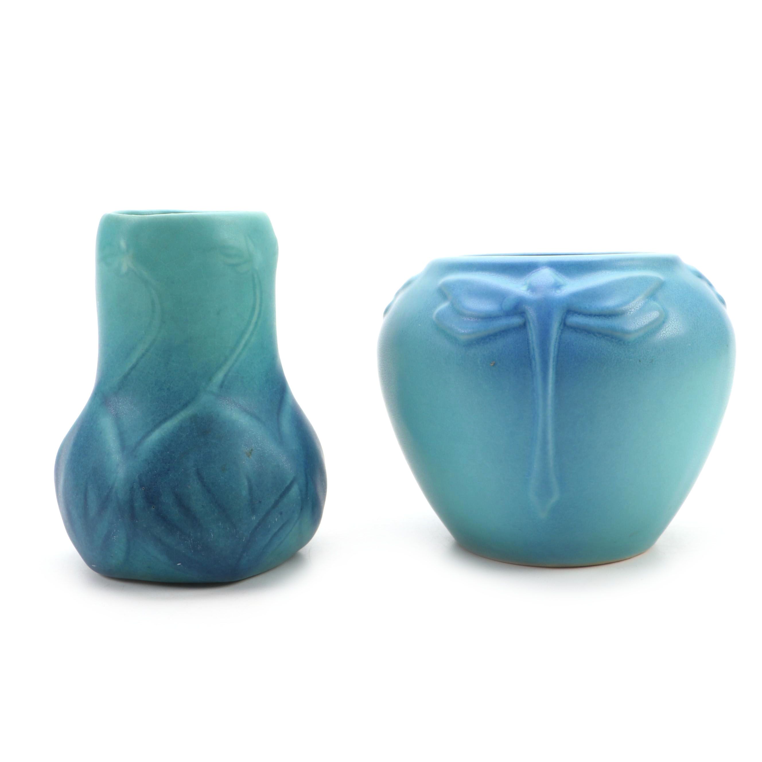 Van Briggle Pottery Commemorative First Edition Dragonfly and Onion Bulb Vases