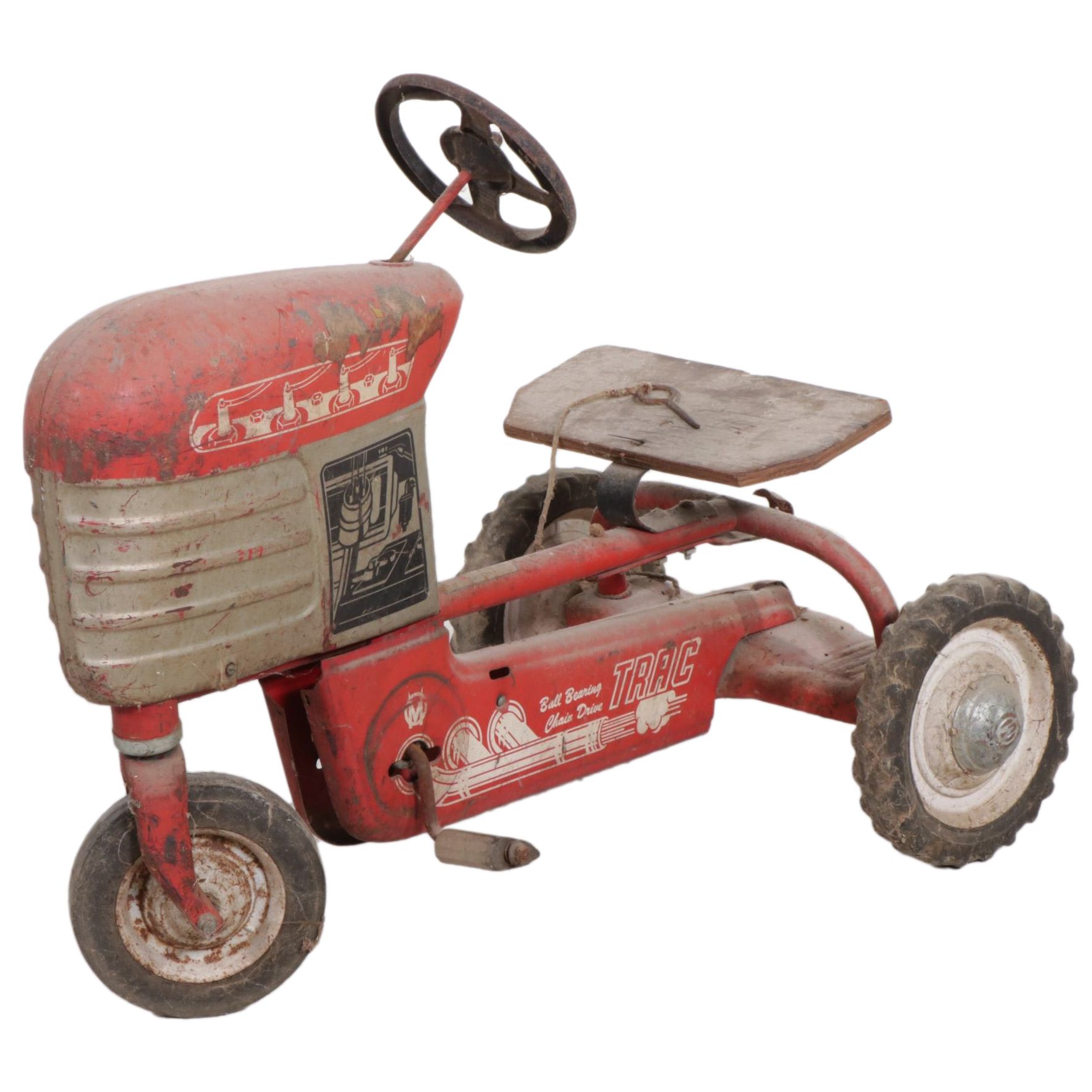 Murray "TRAC" Steel Tractor Pedal Car with Wooden Seat, 1950s