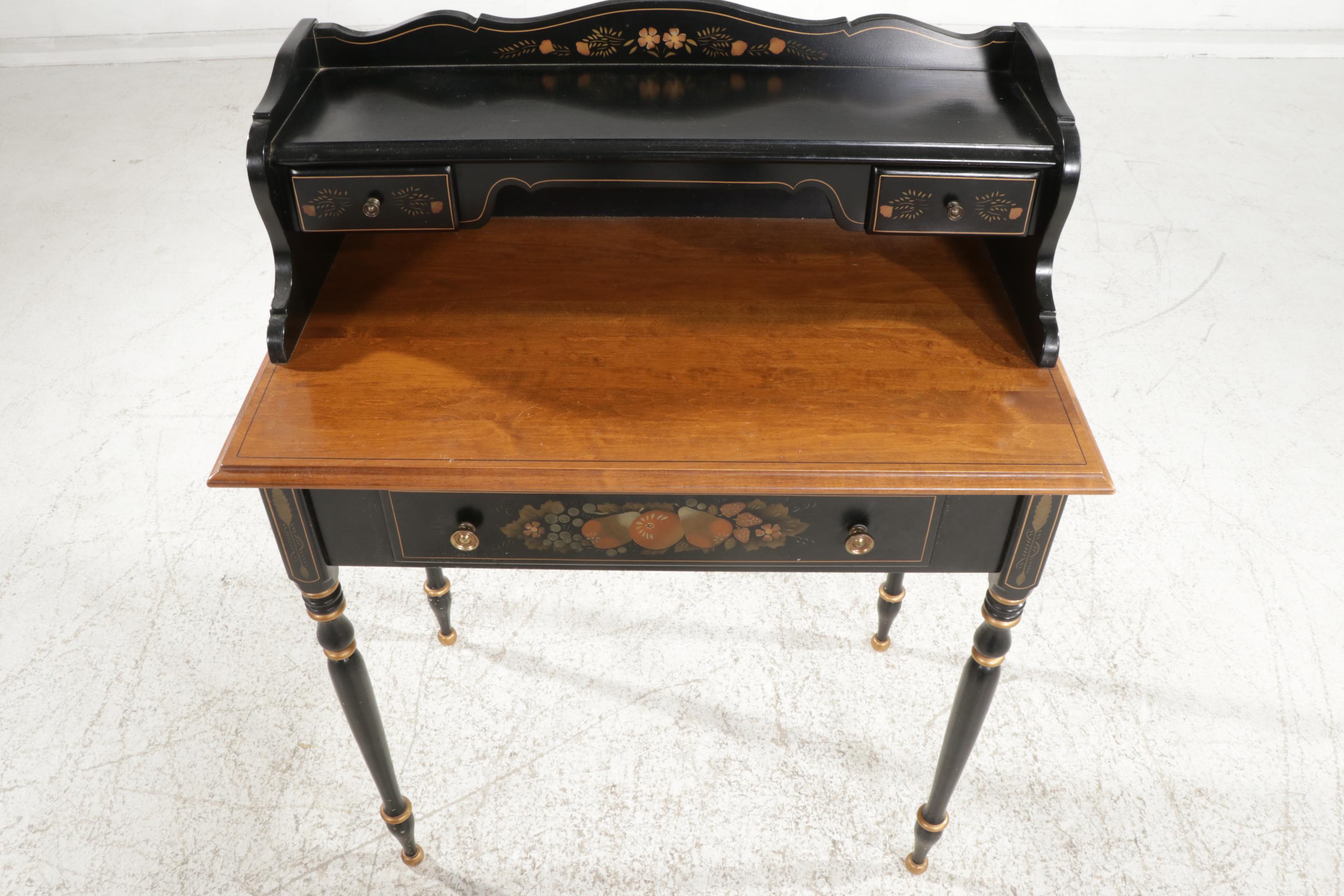 Ethan Allen Hitchcock Style Ebonized Writing Desk with Nichols & Stone Chair