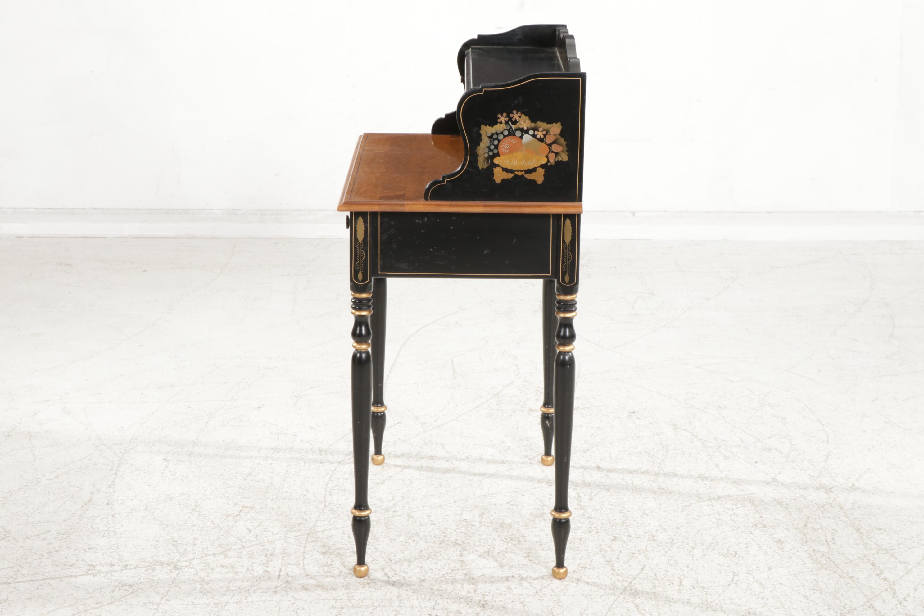 Ethan Allen Hitchcock Style Ebonized Writing Desk with Nichols & Stone Chair