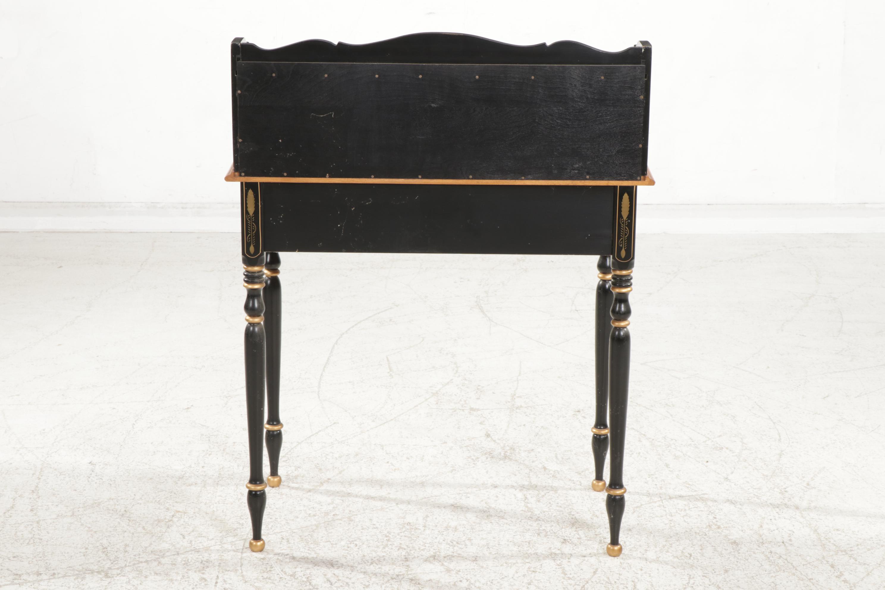 Ethan Allen Hitchcock Style Ebonized Writing Desk with Nichols & Stone Chair