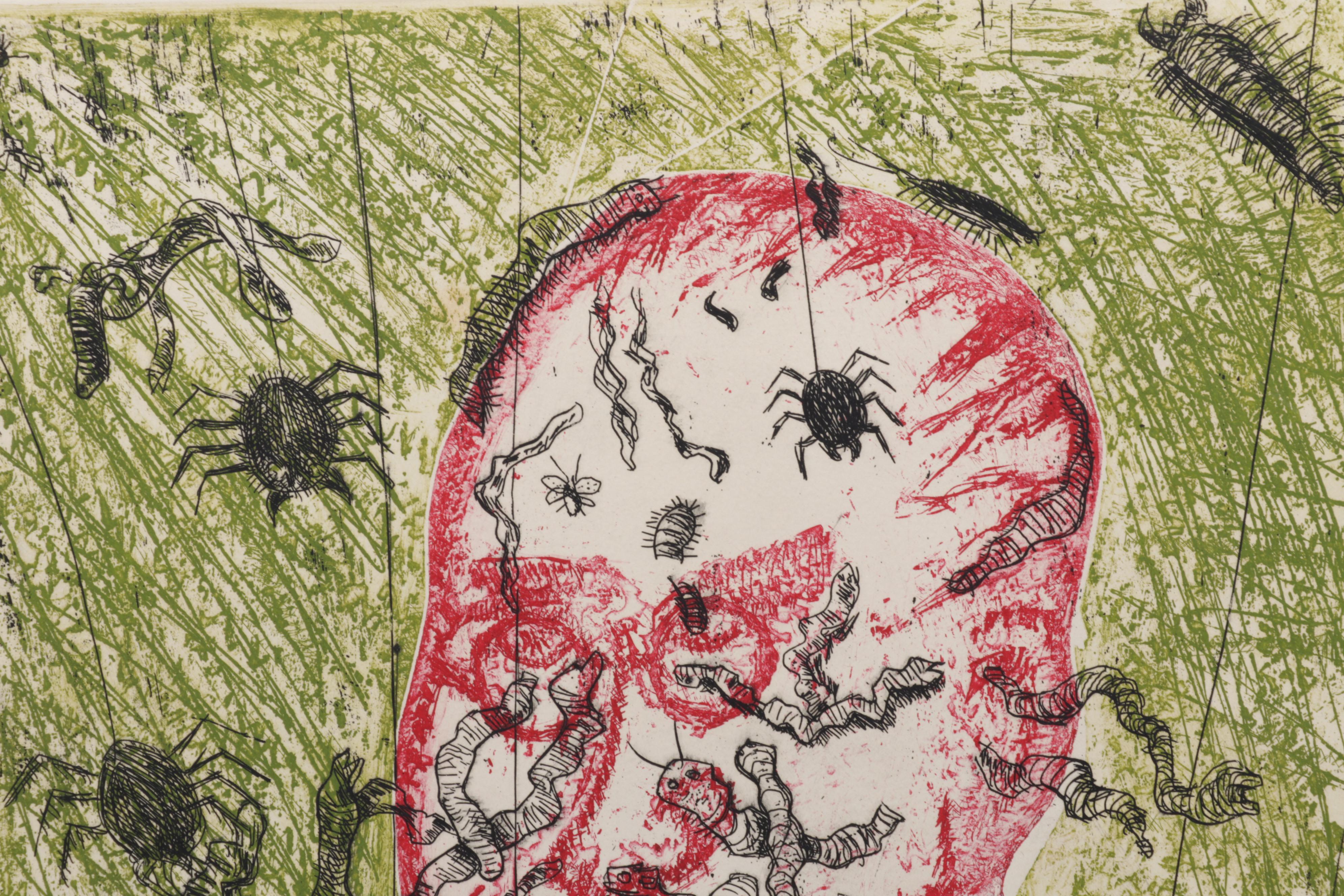 Sidney Chafetz Color Etching "Psychotic Portrait," 1973