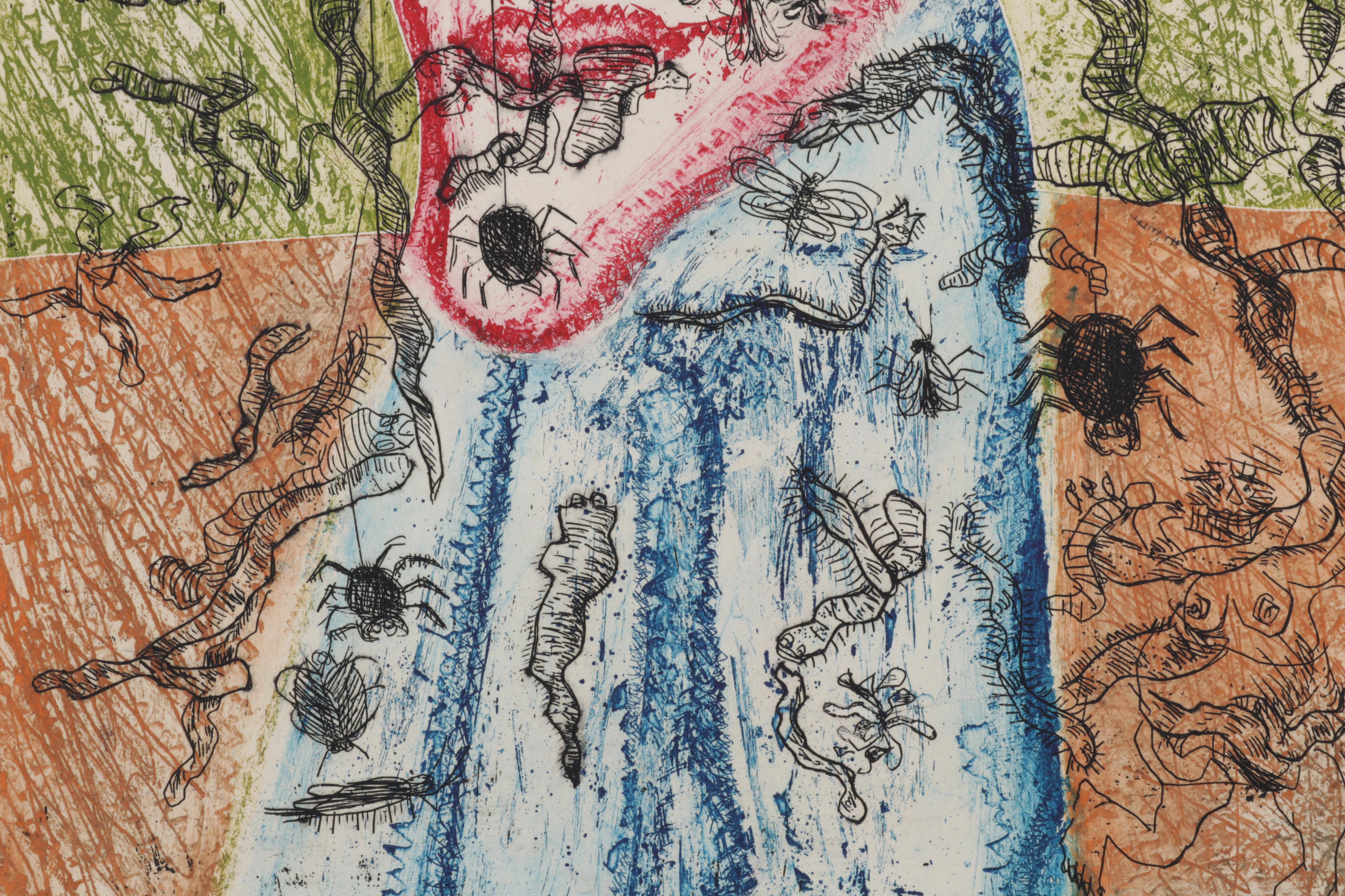 Sidney Chafetz Color Etching "Psychotic Portrait," 1973