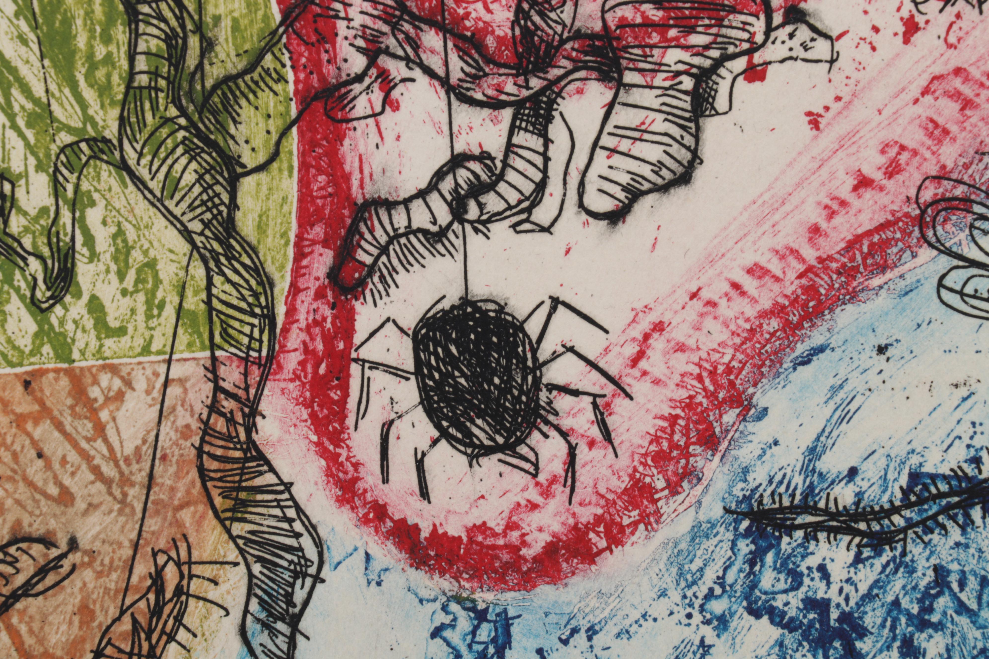 Sidney Chafetz Color Etching "Psychotic Portrait," 1973