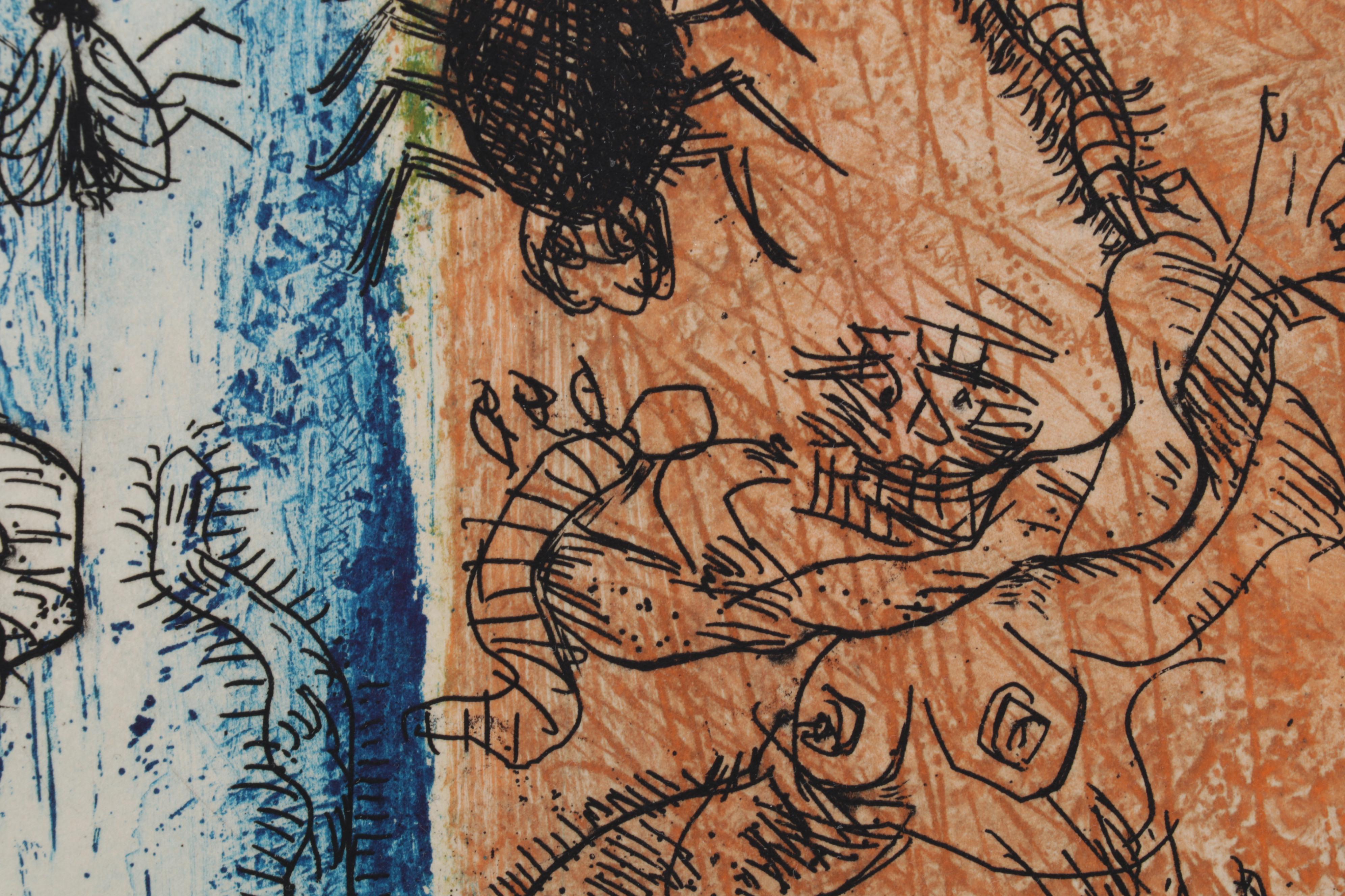 Sidney Chafetz Color Etching "Psychotic Portrait," 1973