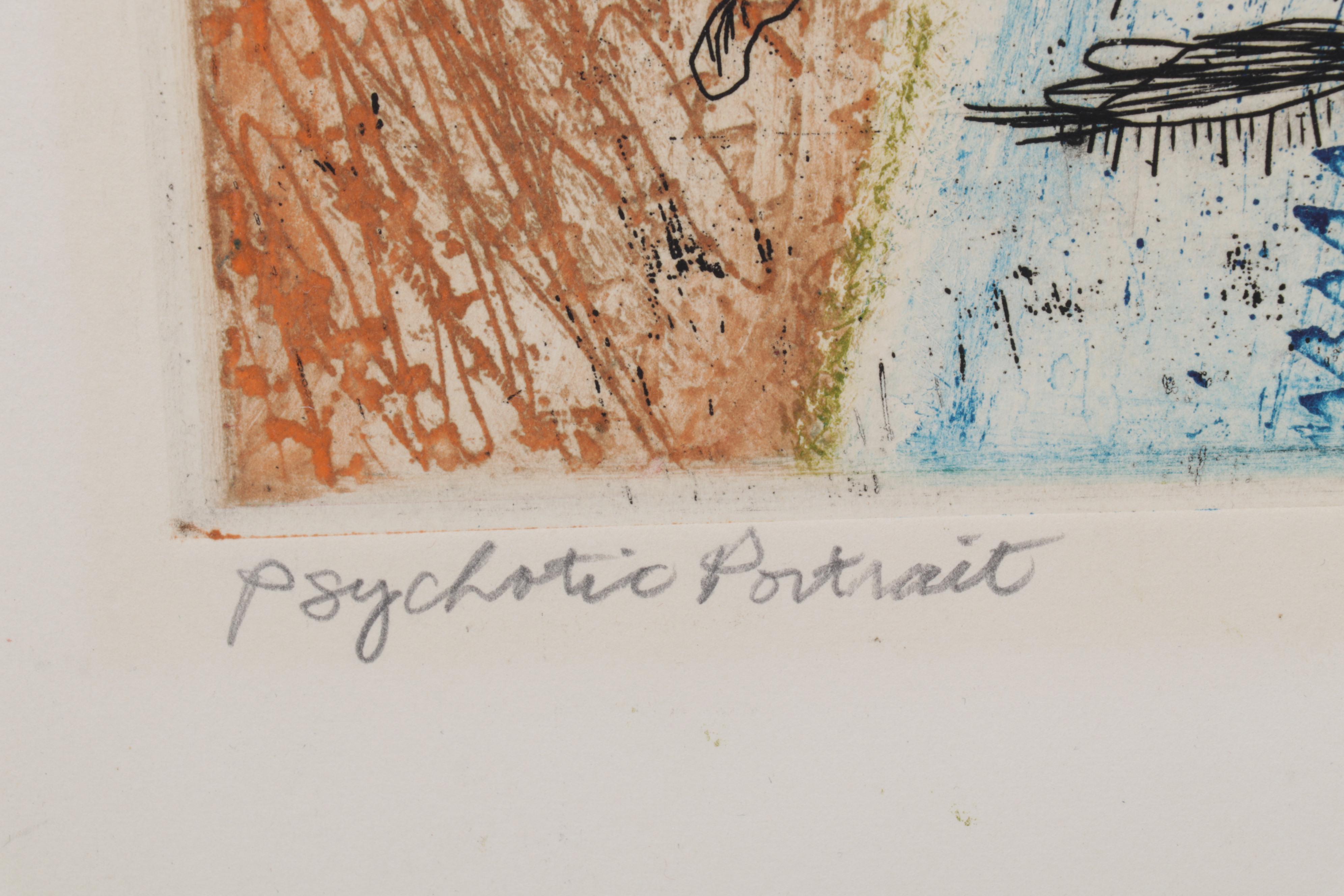 Sidney Chafetz Color Etching "Psychotic Portrait," 1973