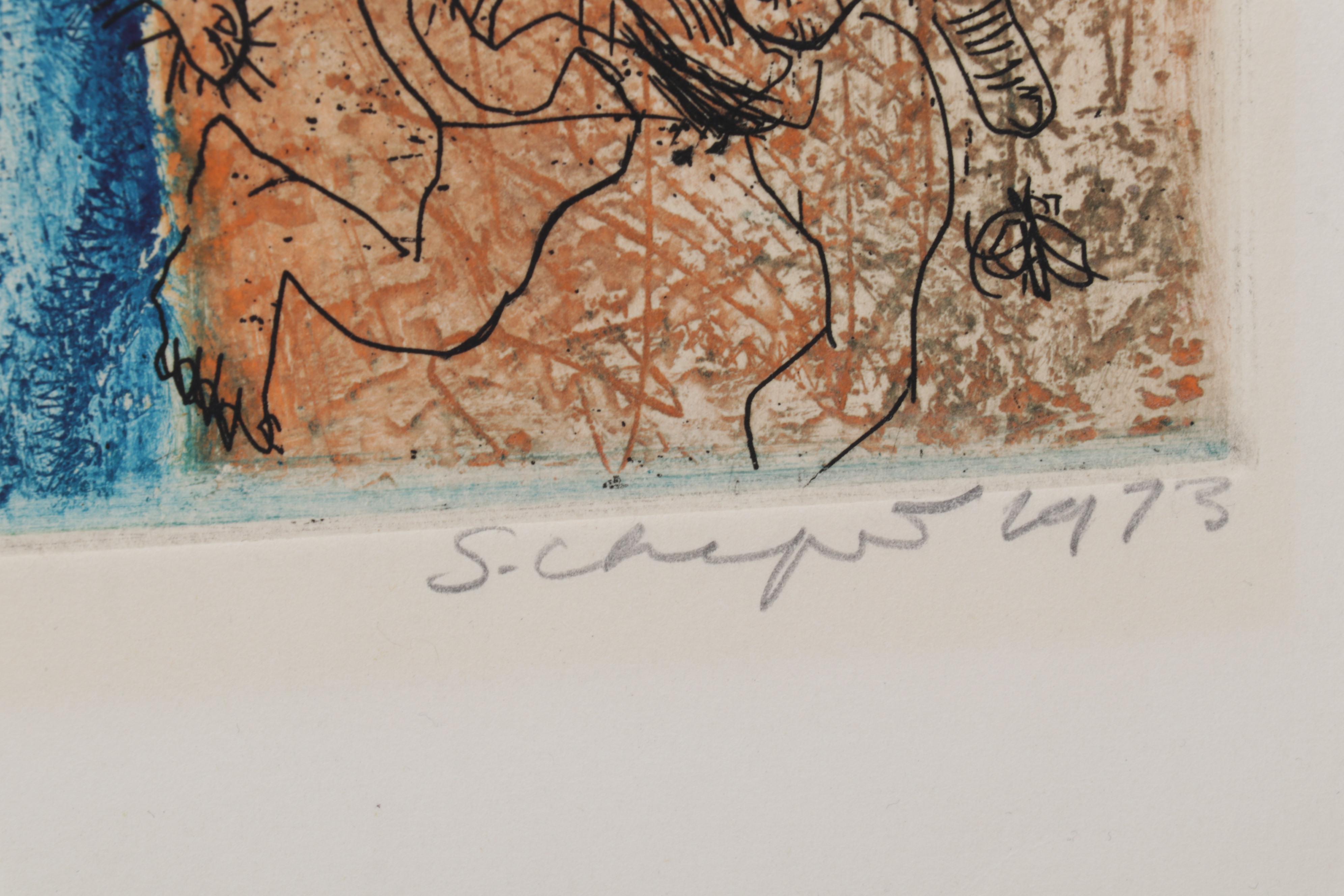 Sidney Chafetz Color Etching "Psychotic Portrait," 1973