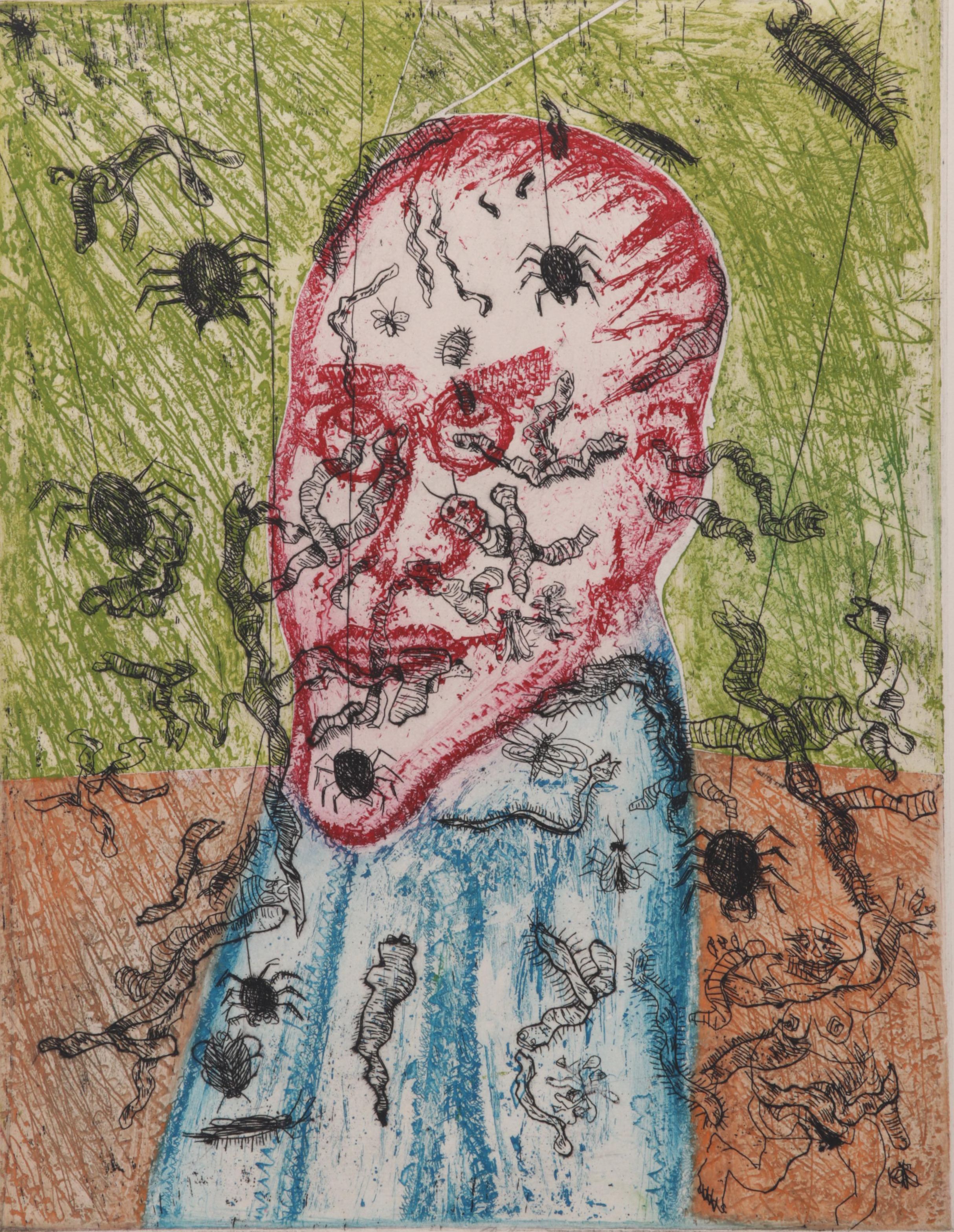 Sidney Chafetz Color Etching "Psychotic Portrait," Circa 1973