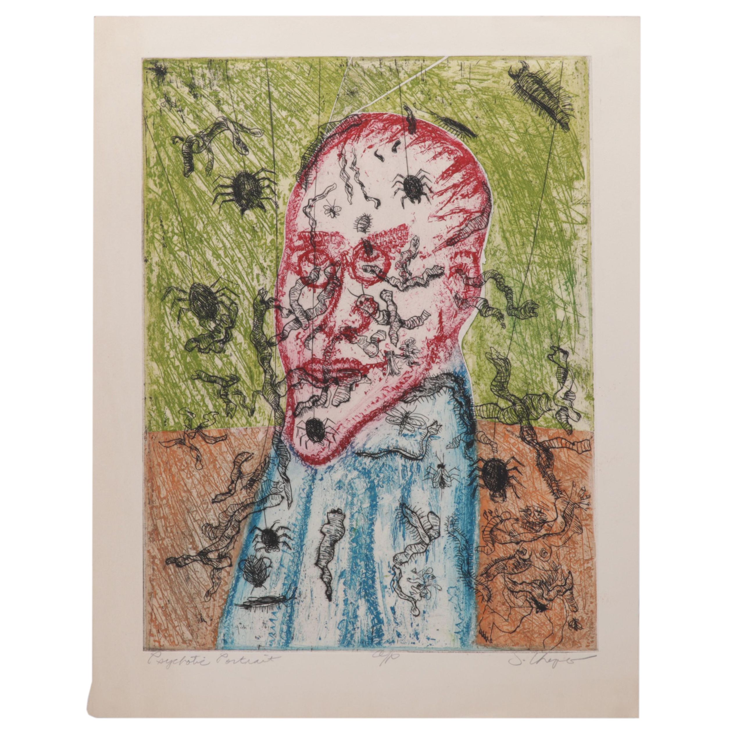 Sidney Chafetz Color Etching "Psychotic Portrait," Circa 1973