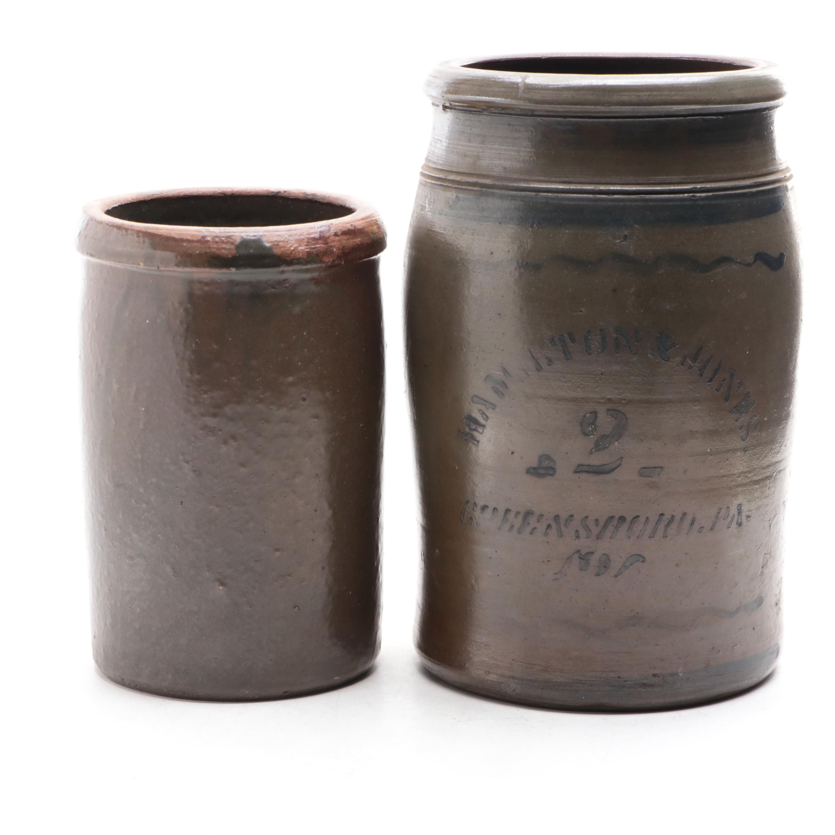 Hamilton & Jones and Other Salt Glazed Stoneware Crock, 20th Century