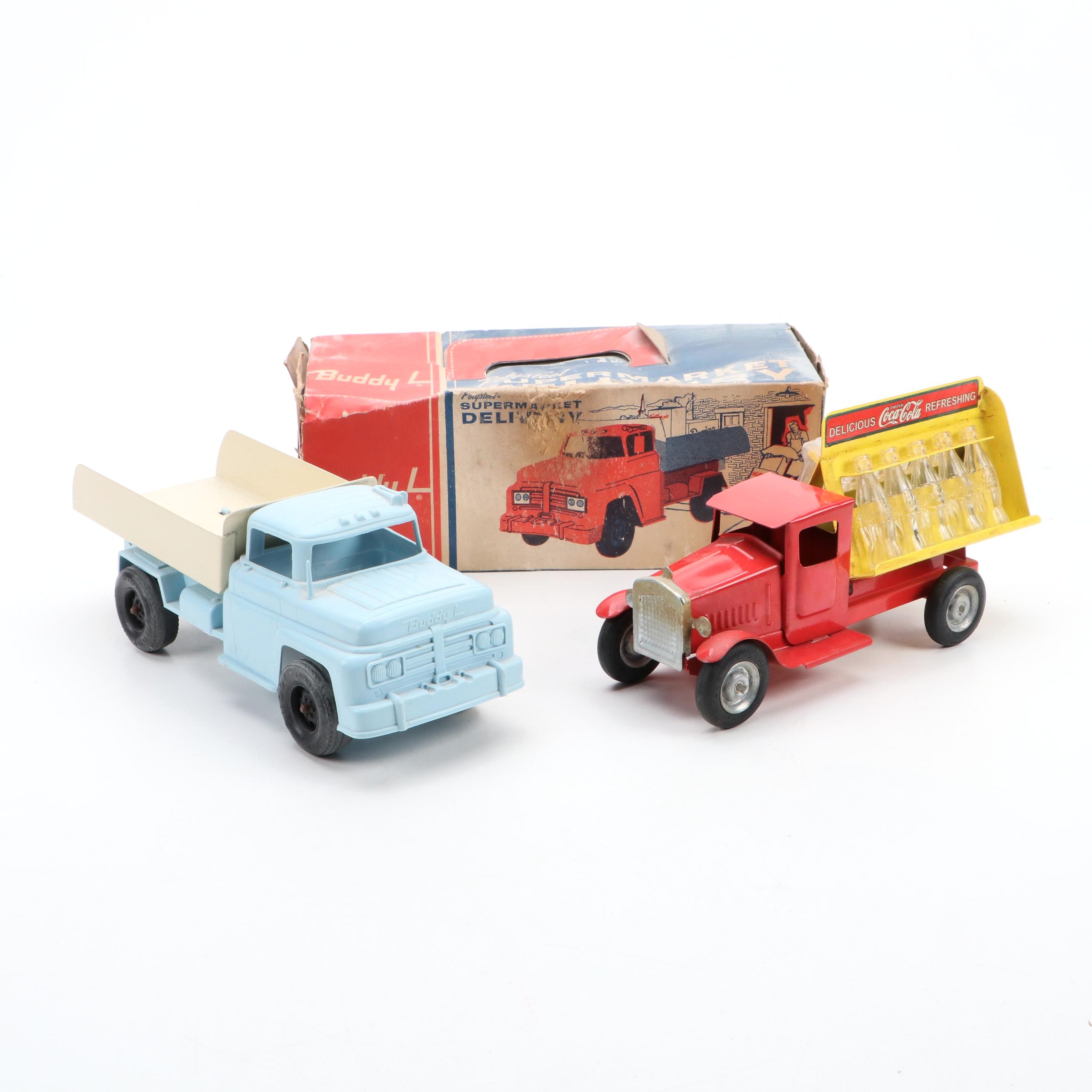 Metalcraft Coca-Cola with Buddy "L" Supermarket Toy Delivery Trucks, Mid-20th C.