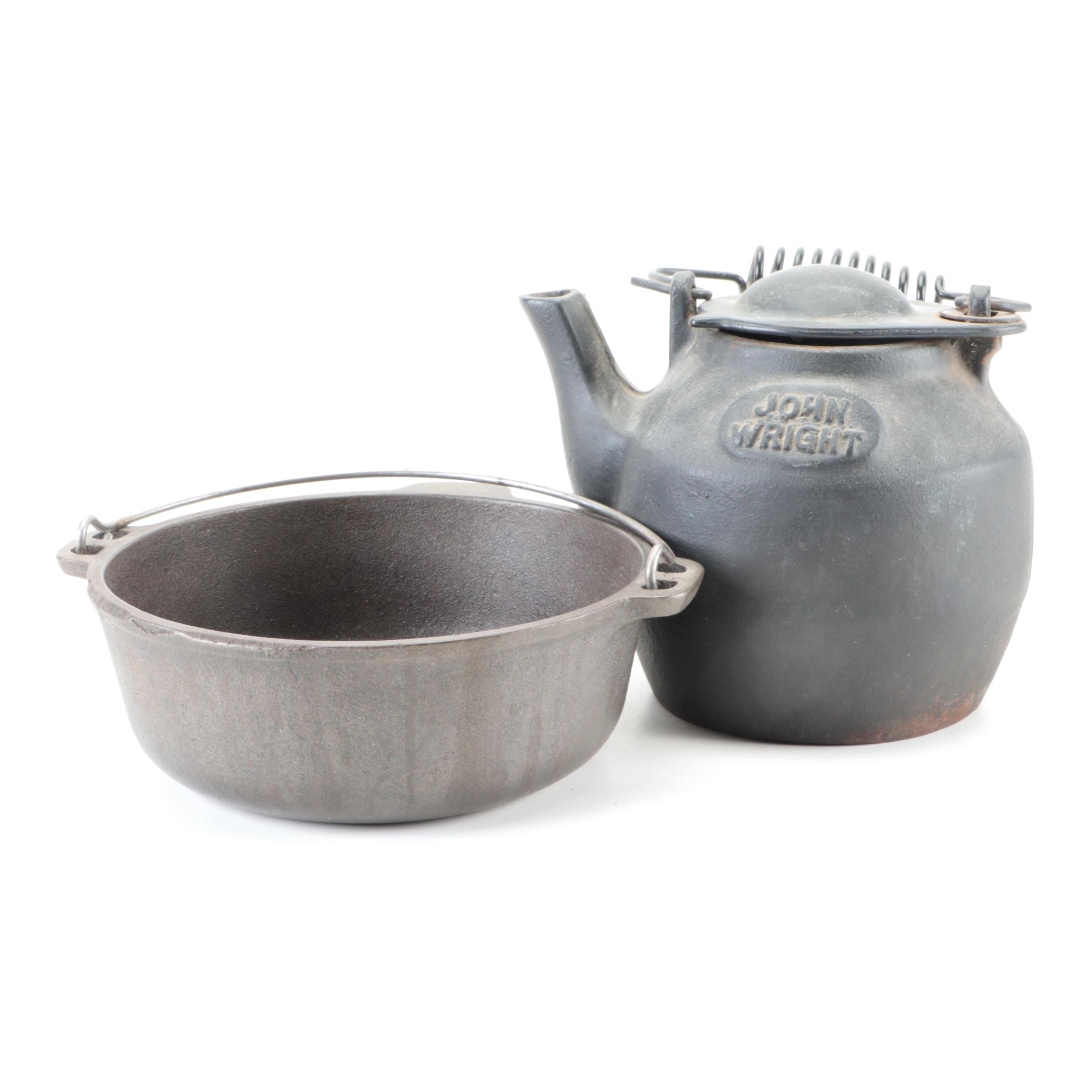 Griswold Wagner Ware Cast Iron Pot With John Wright Tea Kettle