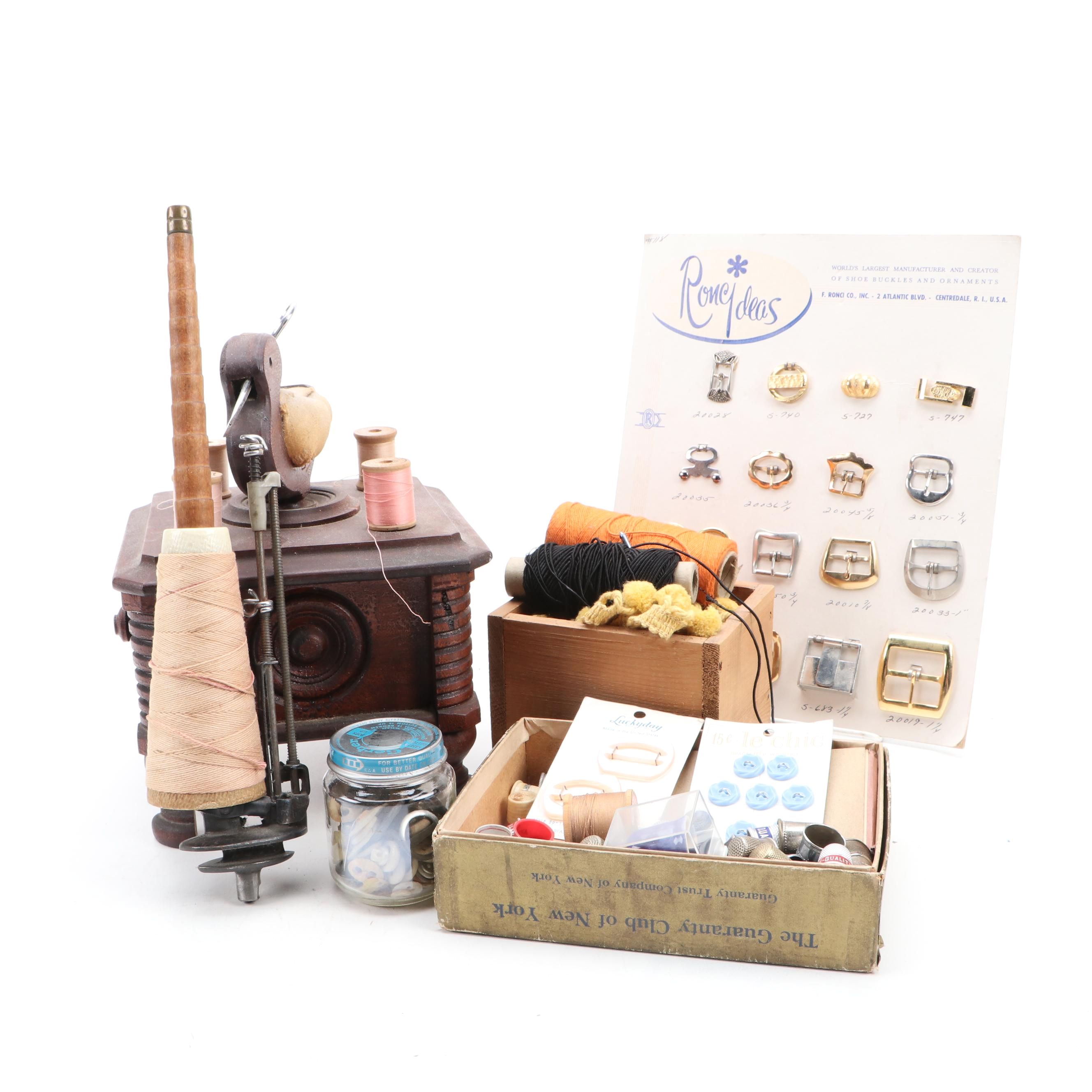 Simons Brothers Sterling Silver Thimbles with Other Sewing Supplies