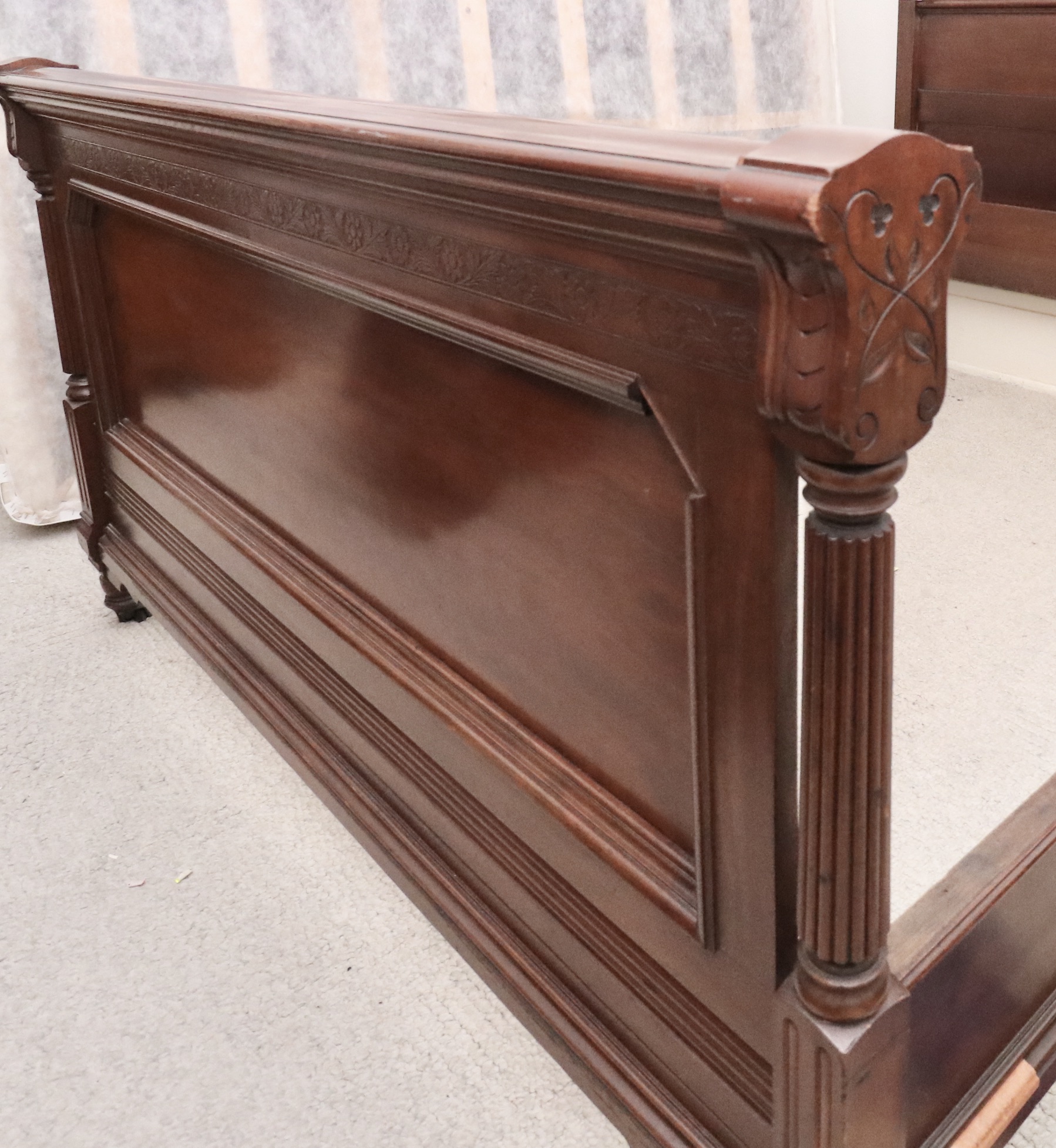 Late Victorian Carved Walnut Full Bed Frame, Early 20th Century