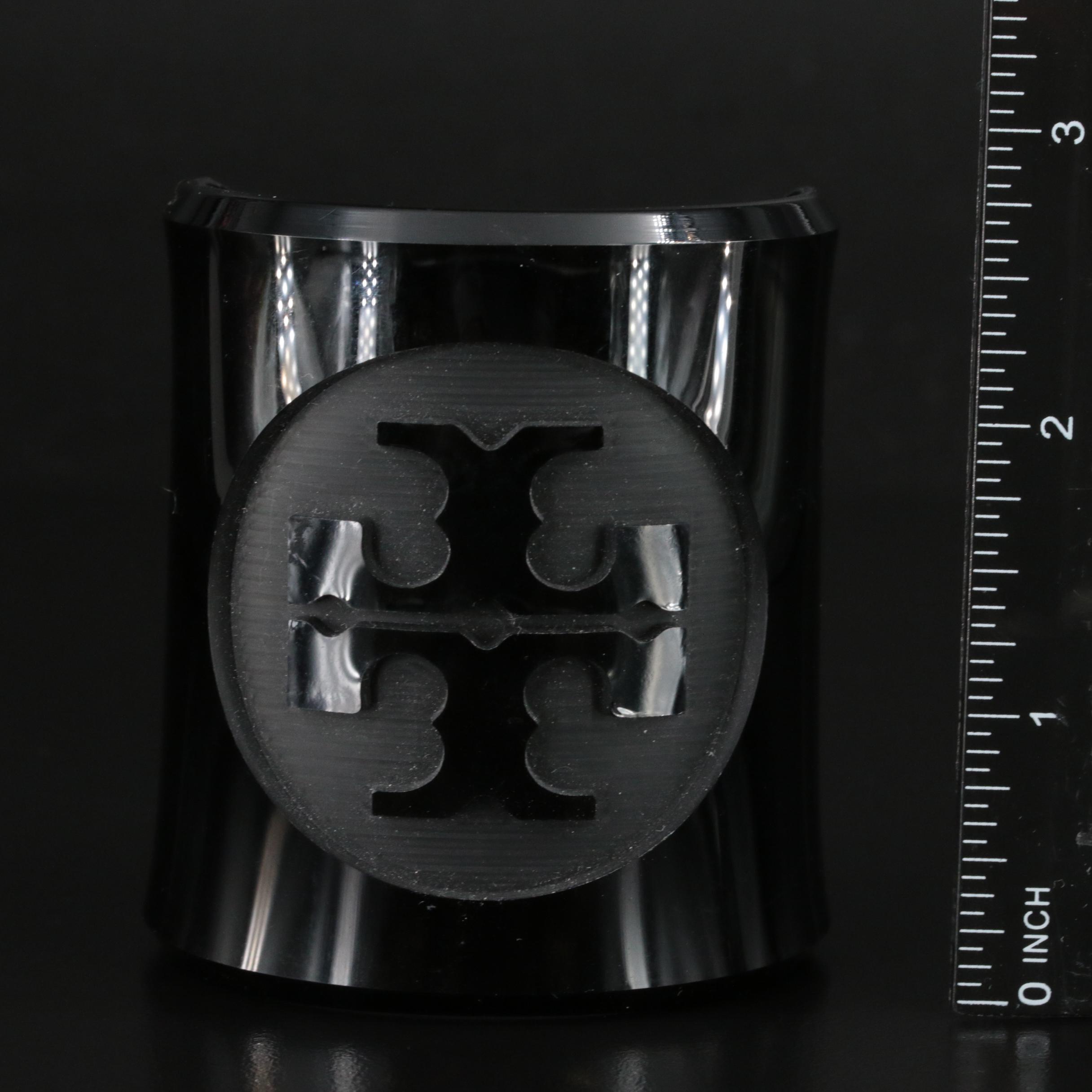 Tory Burch Black Milter Logo Cuff and Multi-Layer Beaded Necklace