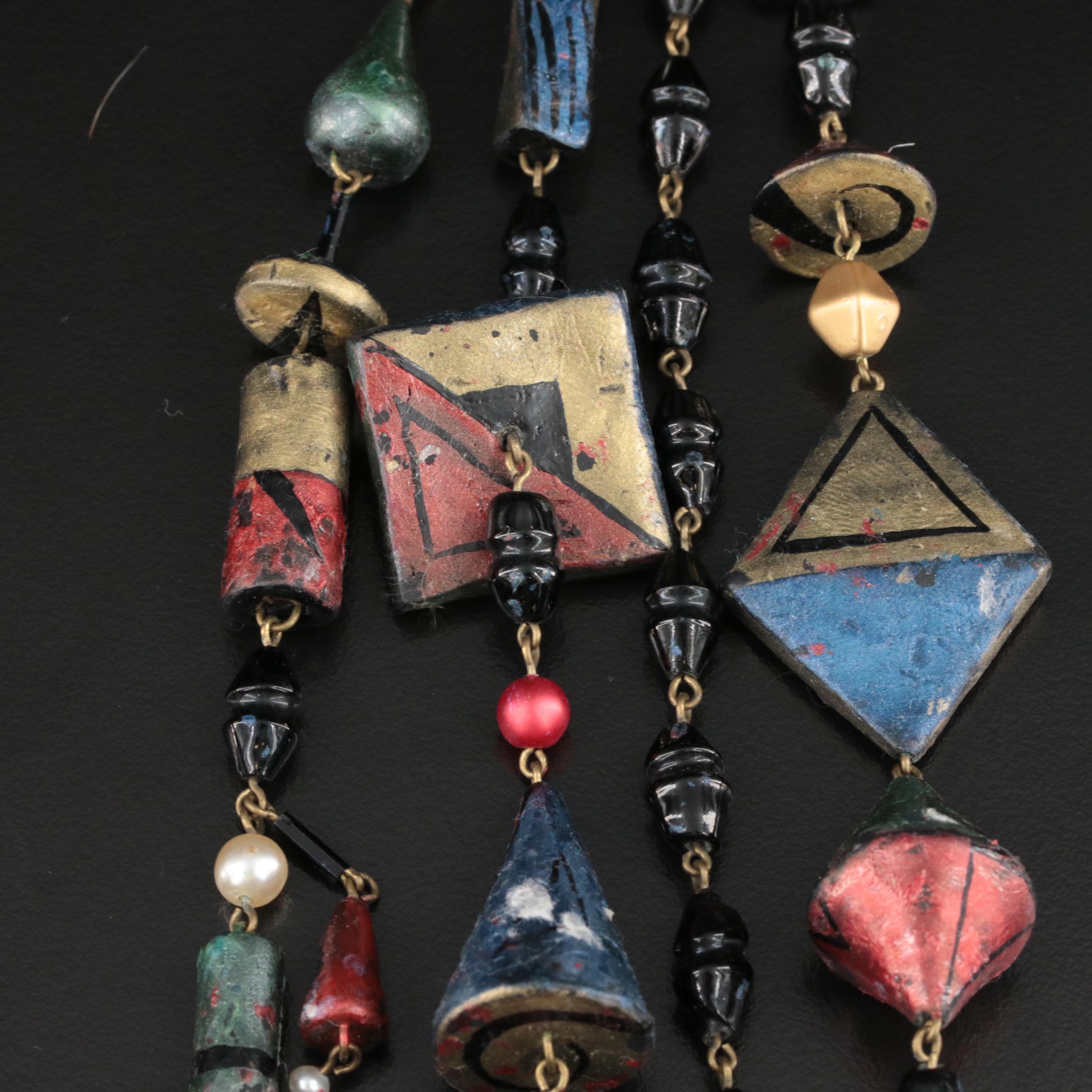 Tory Burch Black Milter Logo Cuff and Multi-Layer Beaded Necklace