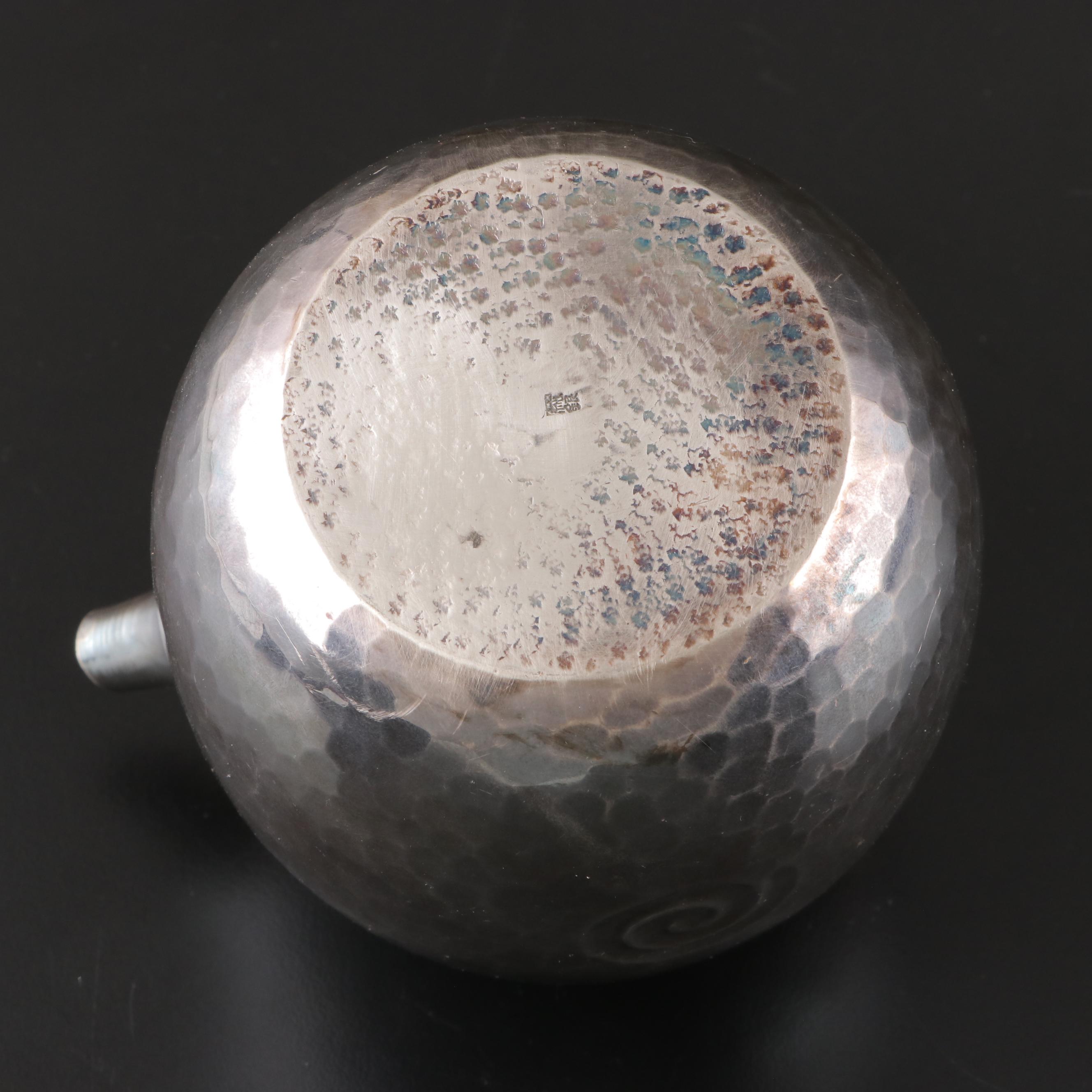 Japanese Fine Silver Teapot with Wrapped Reed Handle