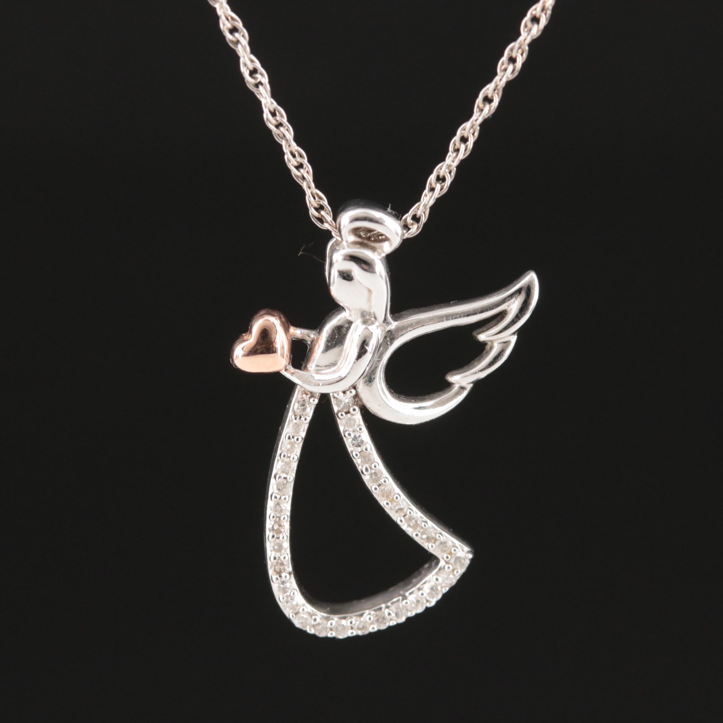 Sterling Diamond Angel Pendant Necklace