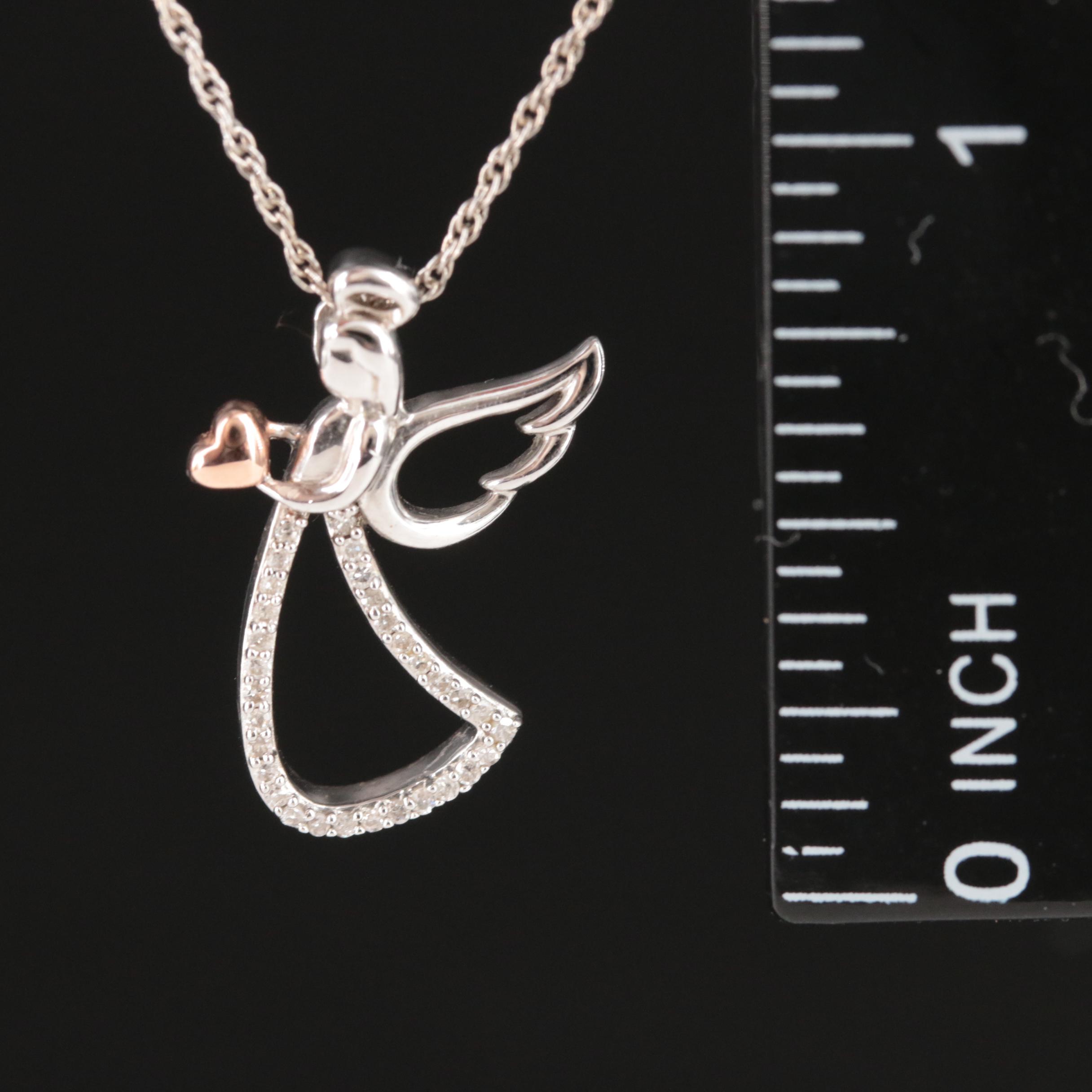 Sterling Diamond Angel Pendant Necklace